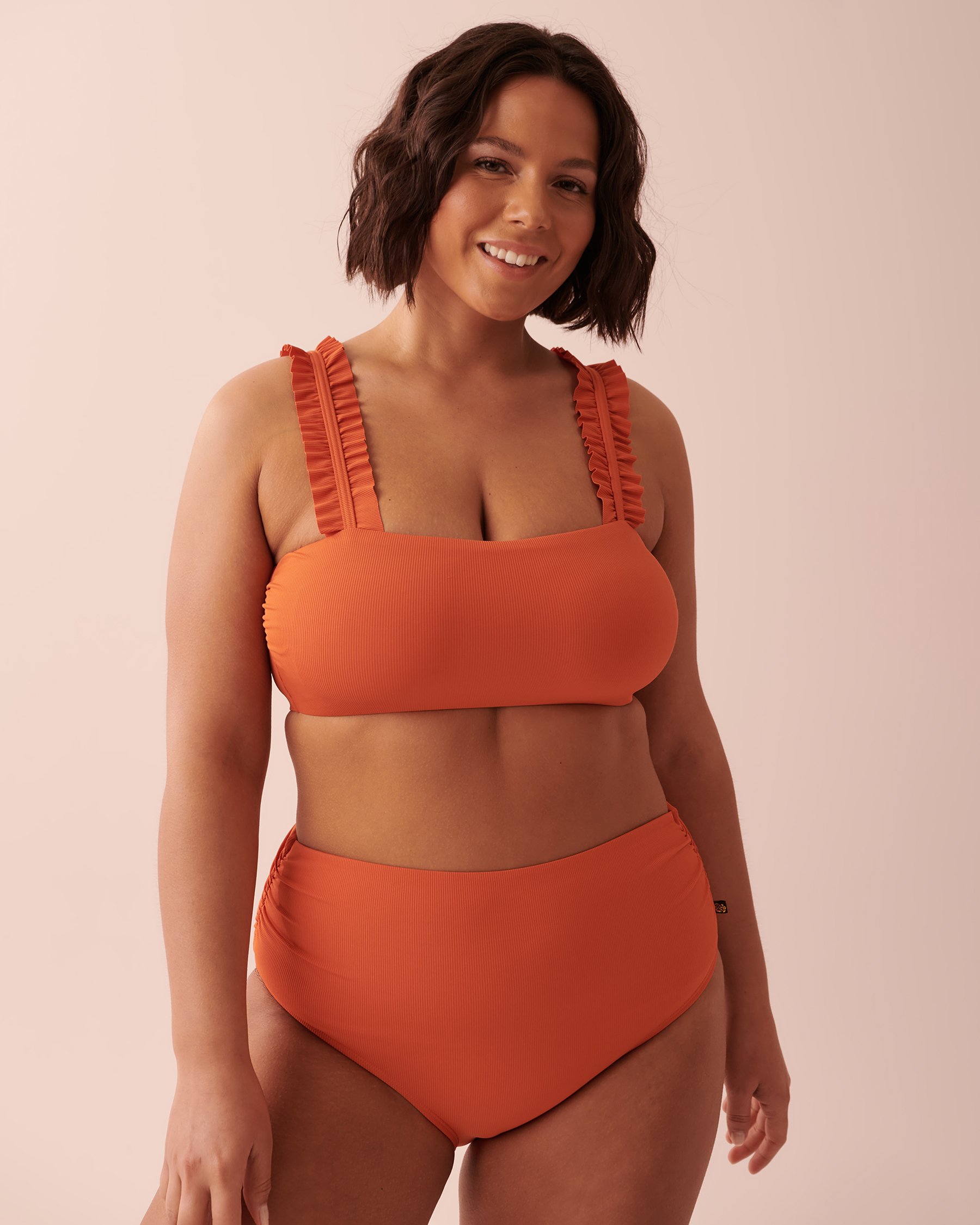 LA VIE EN ROSE AQUA SAMPIERI Shirred High Waist Bikini Bottom Burnt ochre 70300495 - View4
