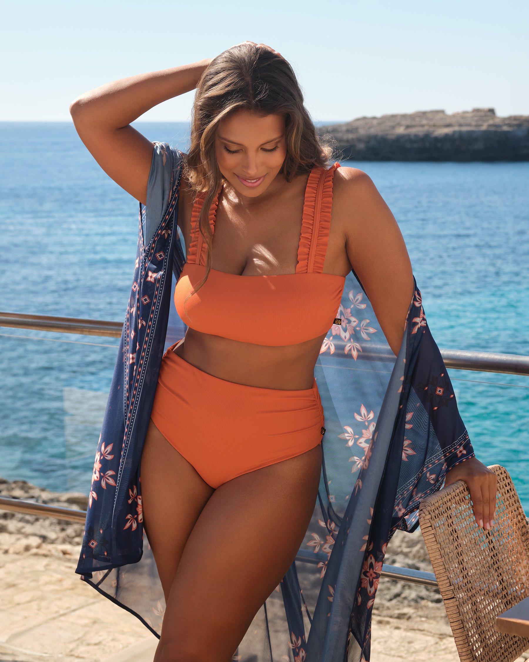 LA VIE EN ROSE AQUA Caftan avec ouverture en résille imprimée Havre bohème 80400043 - View2