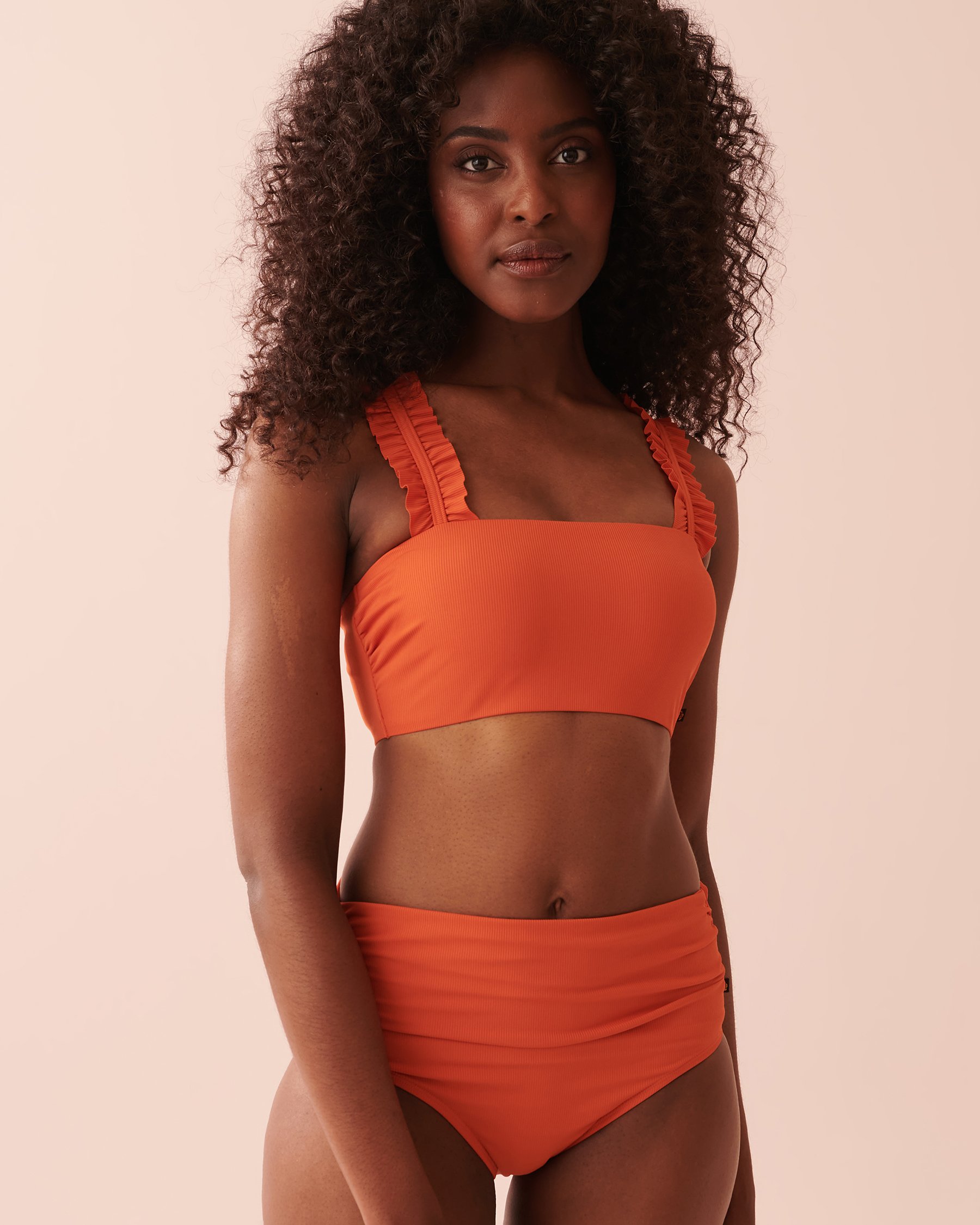 LA VIE EN ROSE AQUA SAMPIERI Shirred High Waist Bikini Bottom Burnt ochre 70300495 - View7