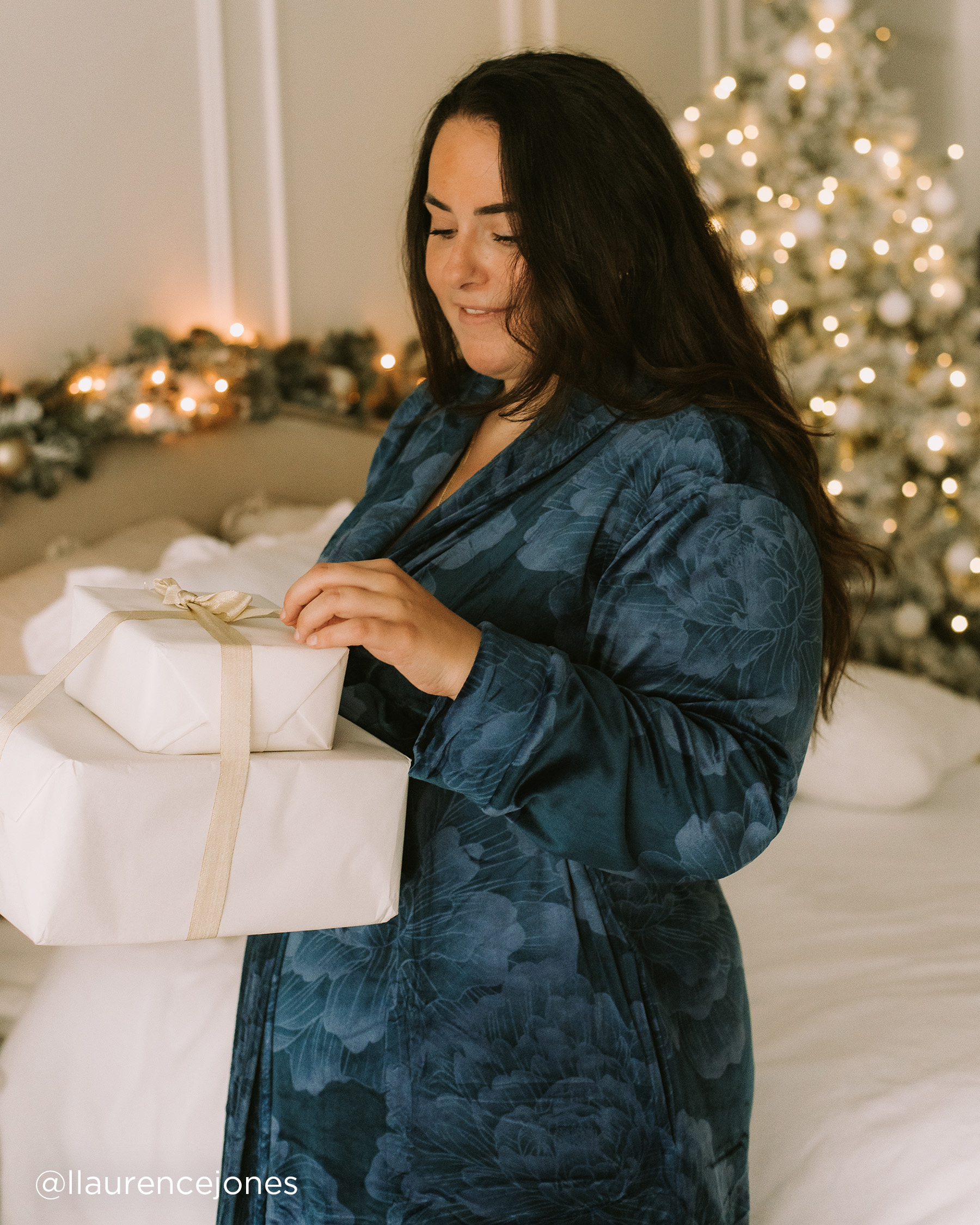 LA VIE EN ROSE Velvety Softness Long Robe Midnight peony 40600142 - View4