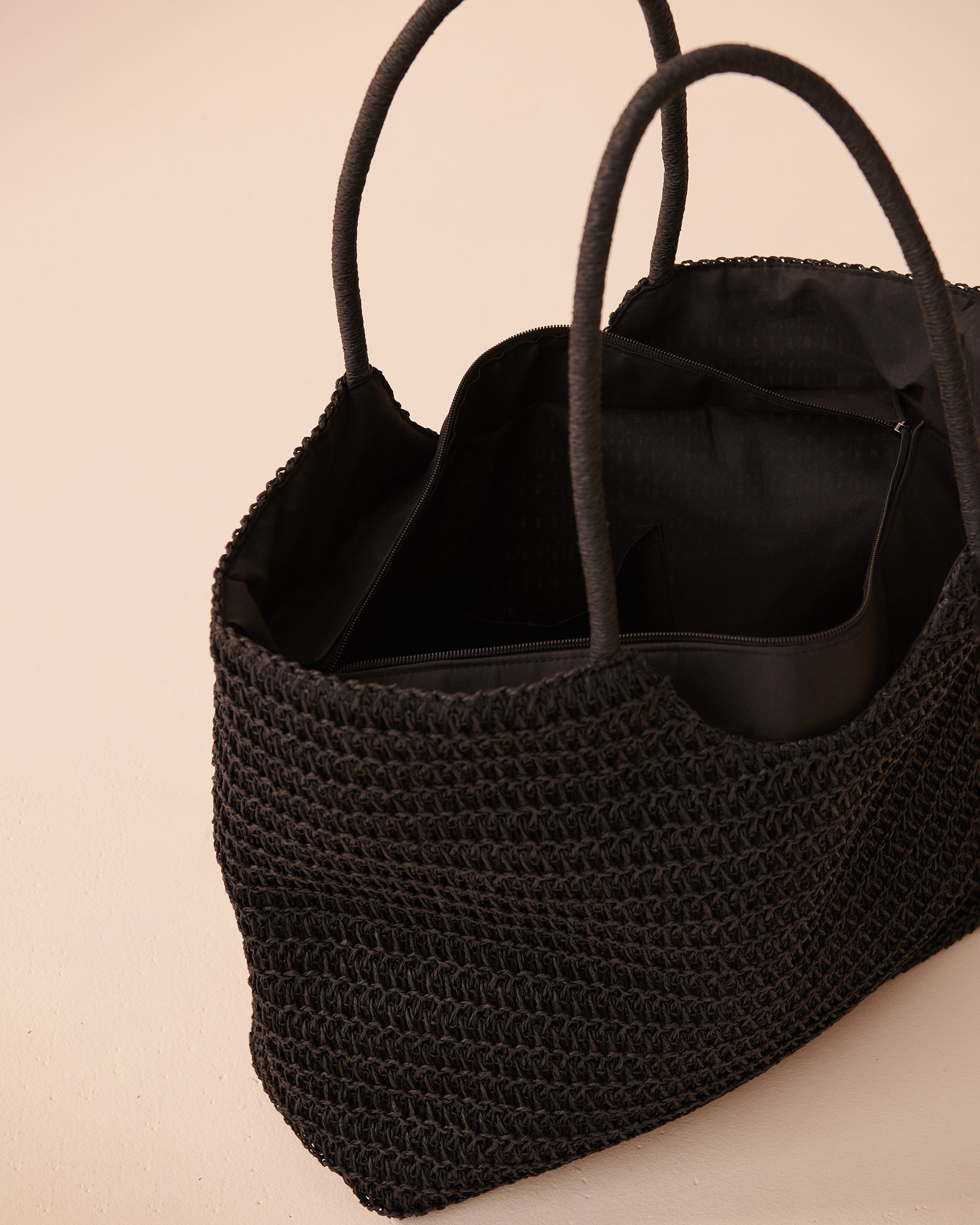 LA VIE EN ROSE AQUA Straw Bag Black 80500087 - View2