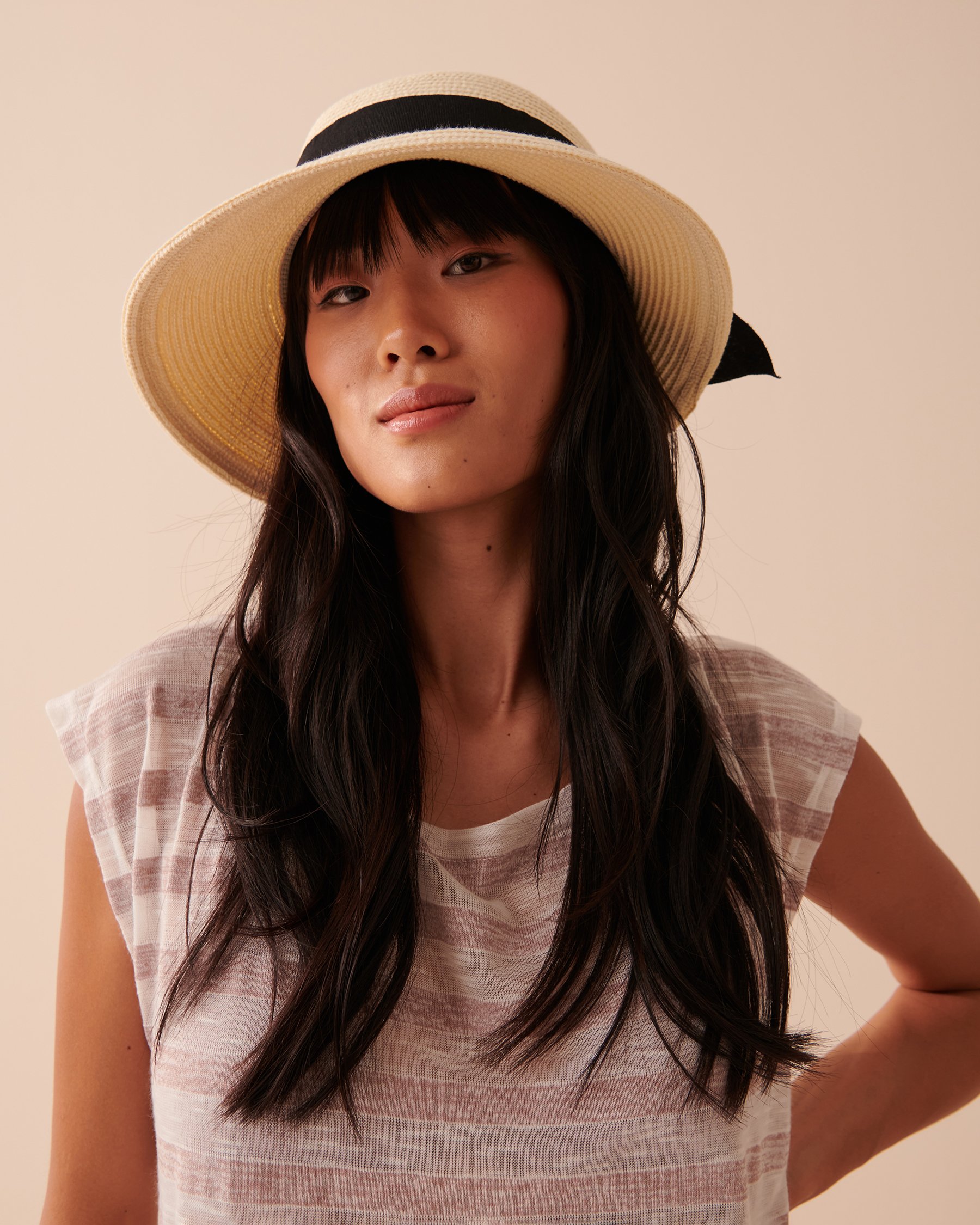 LA VIE EN ROSE AQUA Chapeau cloche vintage avec foulard Paille 80500088 - View1