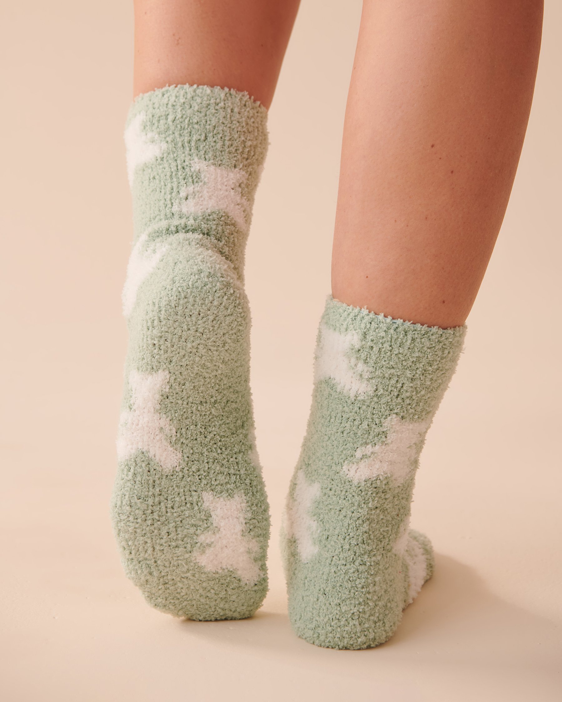 LA VIE EN ROSE Ens. de 2 paires de bas en chenille recyclée Carreaux/ Oursons menthe 40700287 - Voir4