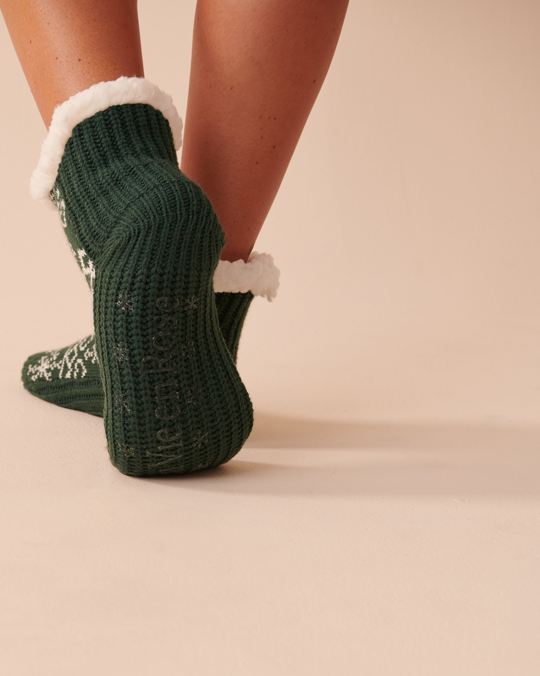 LA VIE EN ROSE Bas en tricot à imprimé hivernal Imprimé nordique vert 40700299 - Voir2