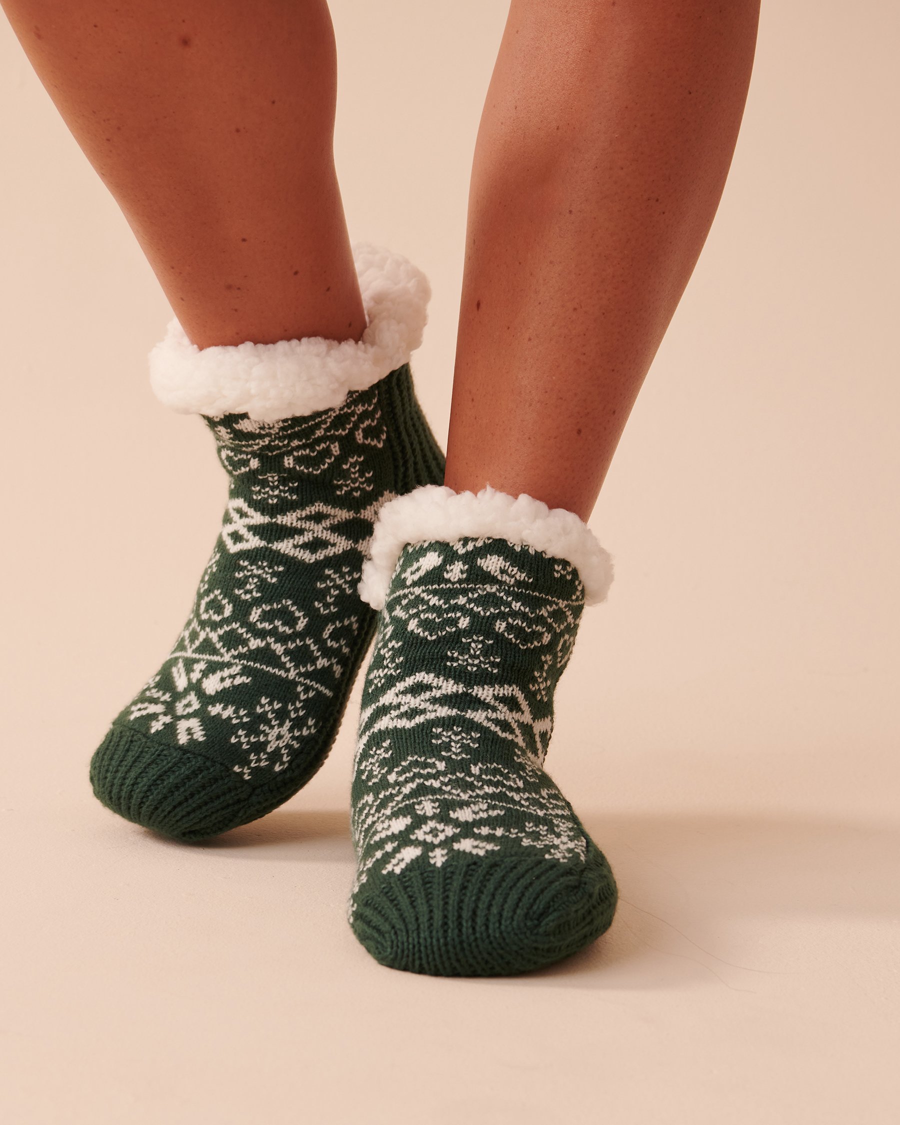 LA VIE EN ROSE Bas en tricot à imprimé hivernal Imprimé nordique vert 40700299 - Voir1