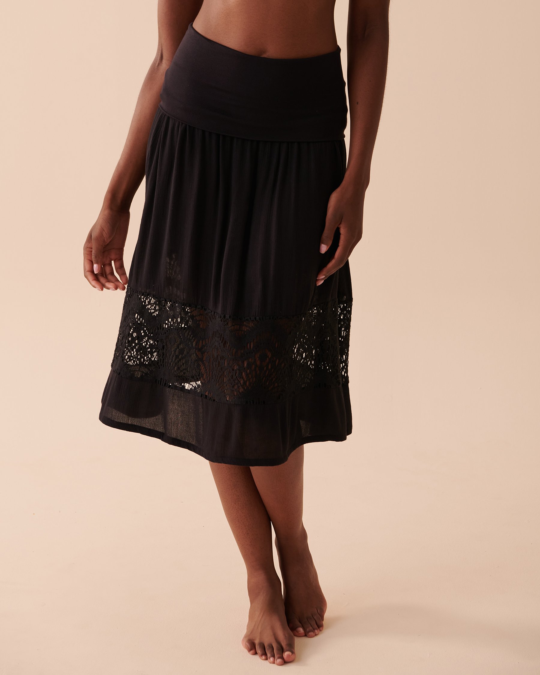 LA VIE EN ROSE AQUA Long Skirt with Crochet Details Black 80200037 - View2