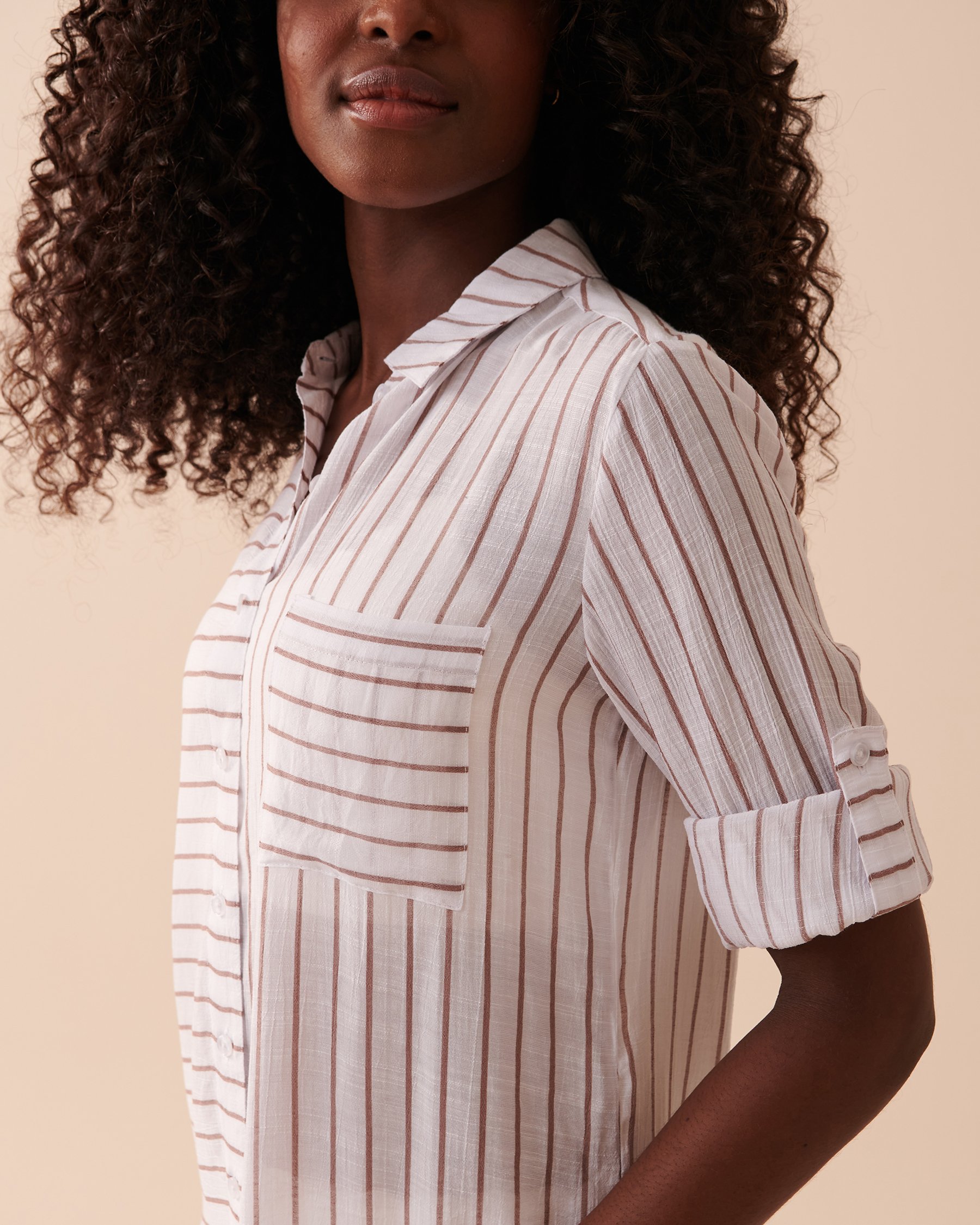 LA VIE EN ROSE AQUA Tunique longue boutonnée Rayures moka glacé 80100015 - View10