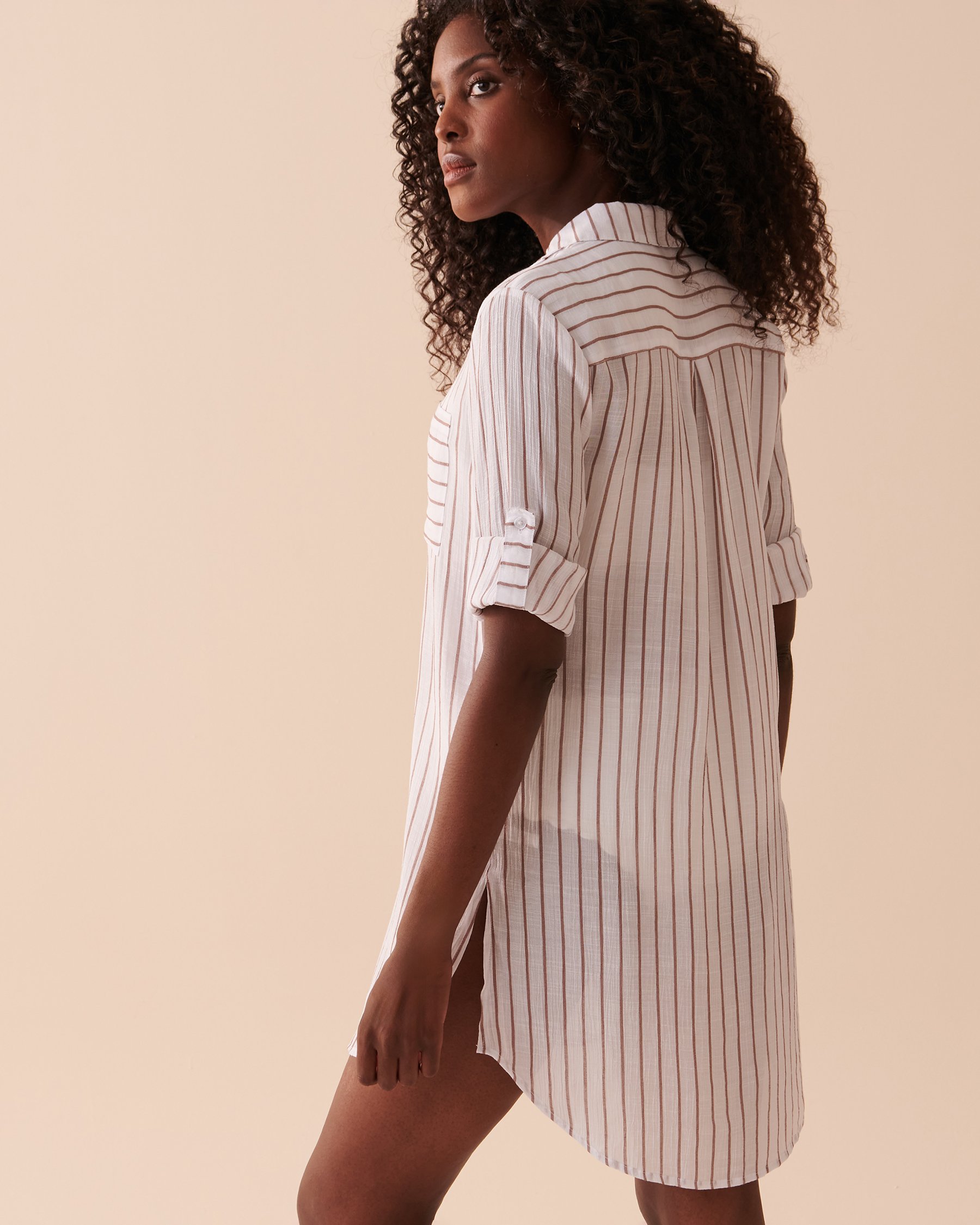 LA VIE EN ROSE AQUA Tunique longue boutonnée Rayures moka glacé 80100015 - View11