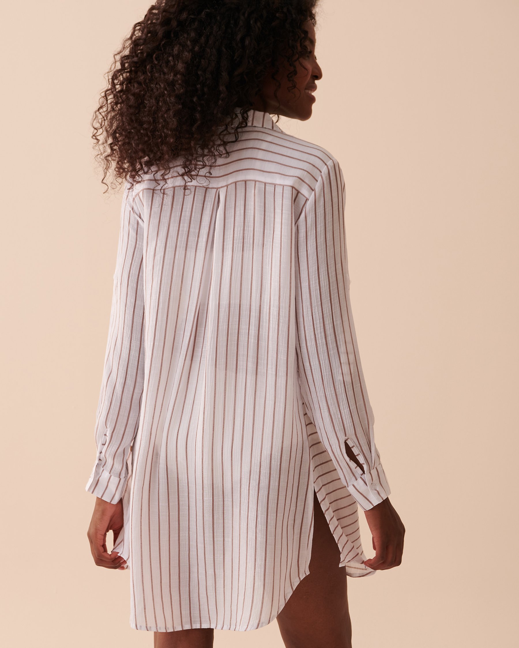 LA VIE EN ROSE AQUA Tunique longue boutonnée Rayures moka glacé 80100015 - View12