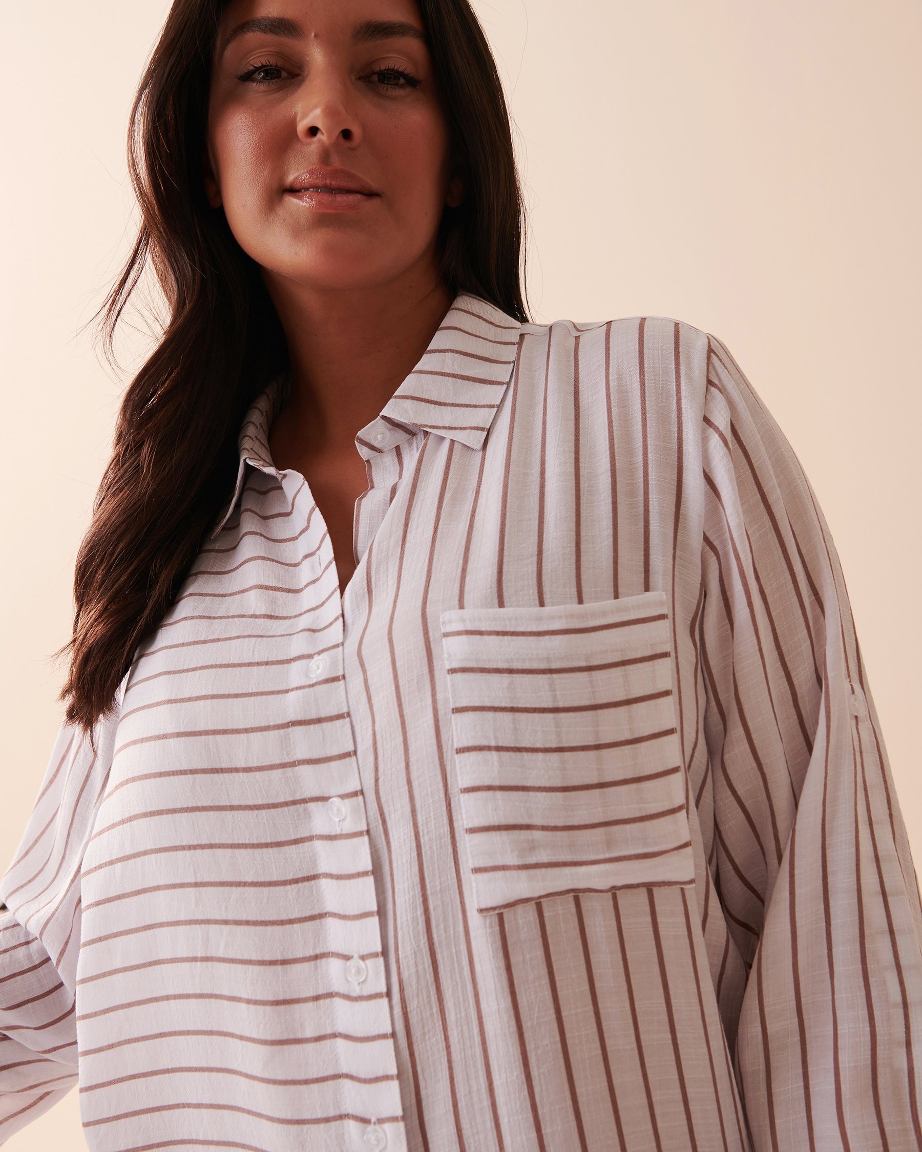 LA VIE EN ROSE AQUA Tunique longue boutonnée Rayures moka glacé 80100015 - View4