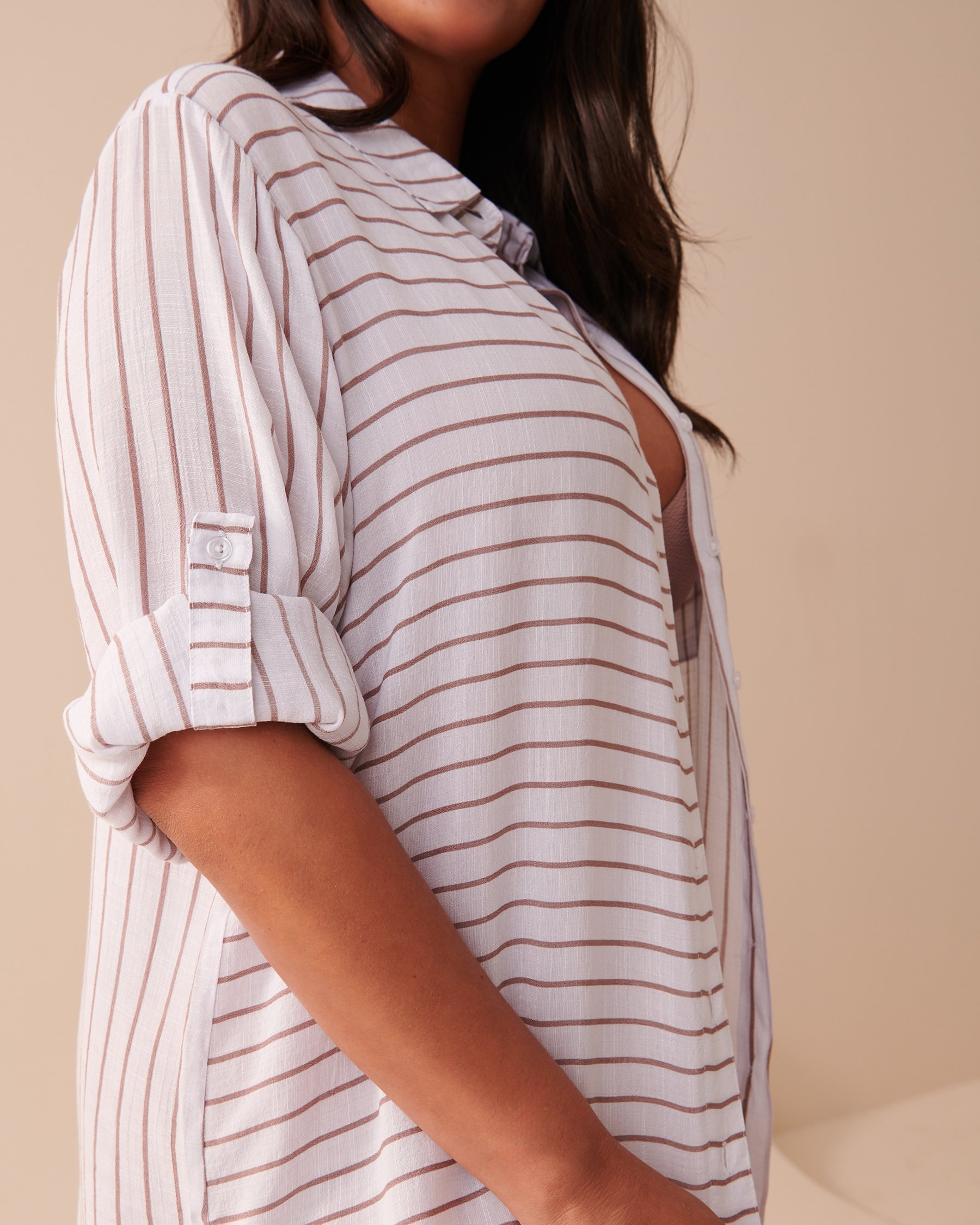LA VIE EN ROSE AQUA Tunique longue boutonnée Rayures moka glacé 80100015 - View6