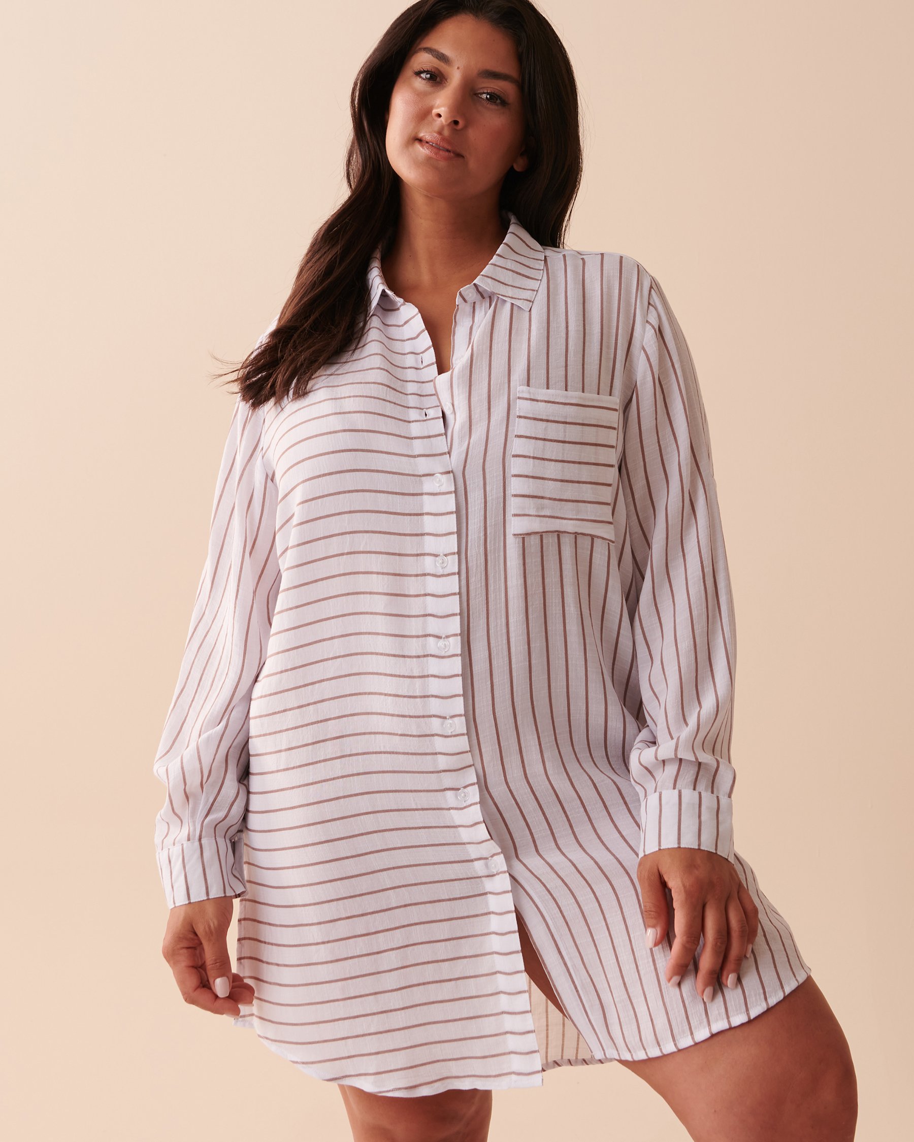 LA VIE EN ROSE AQUA Tunique longue boutonnée Rayures moka glacé 80100015 - View7