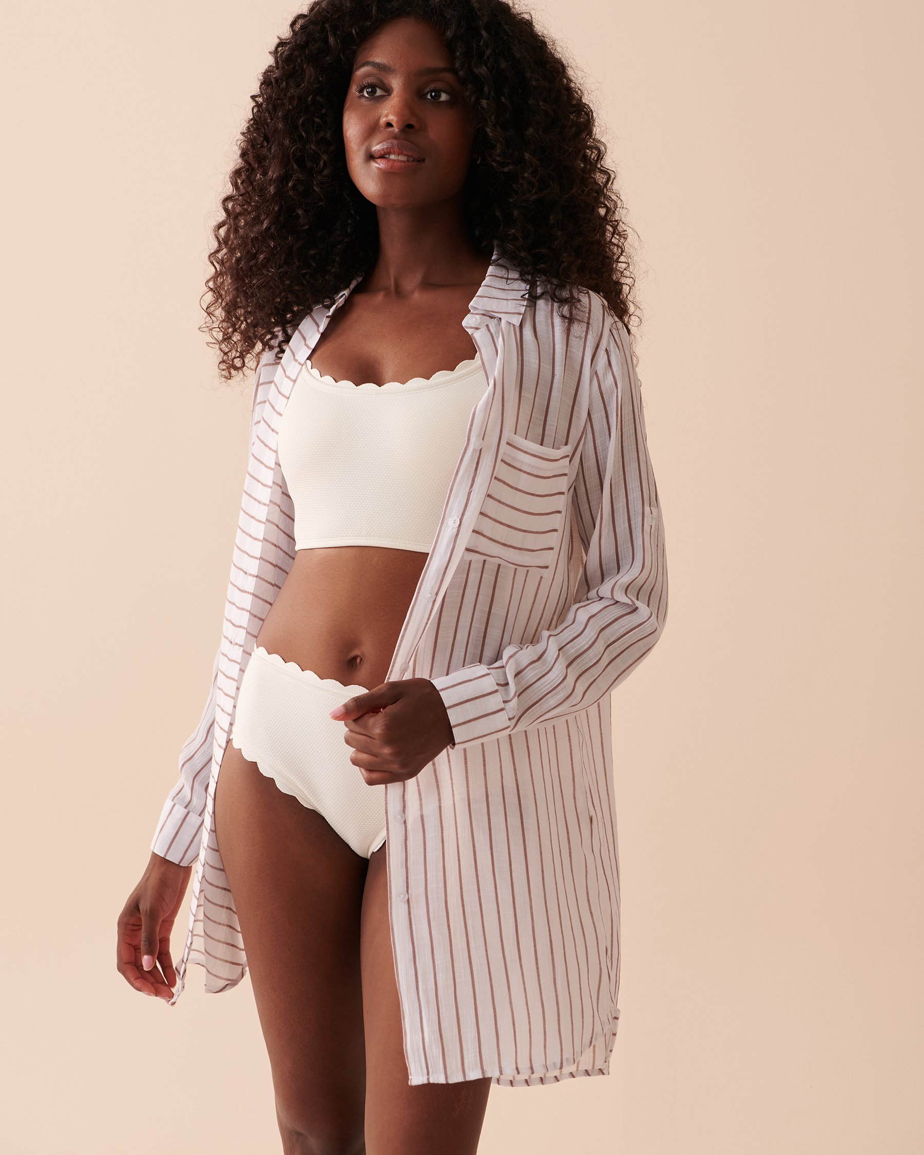 LA VIE EN ROSE AQUA Tunique longue boutonnée Rayures moka glacé 80100015 - View8