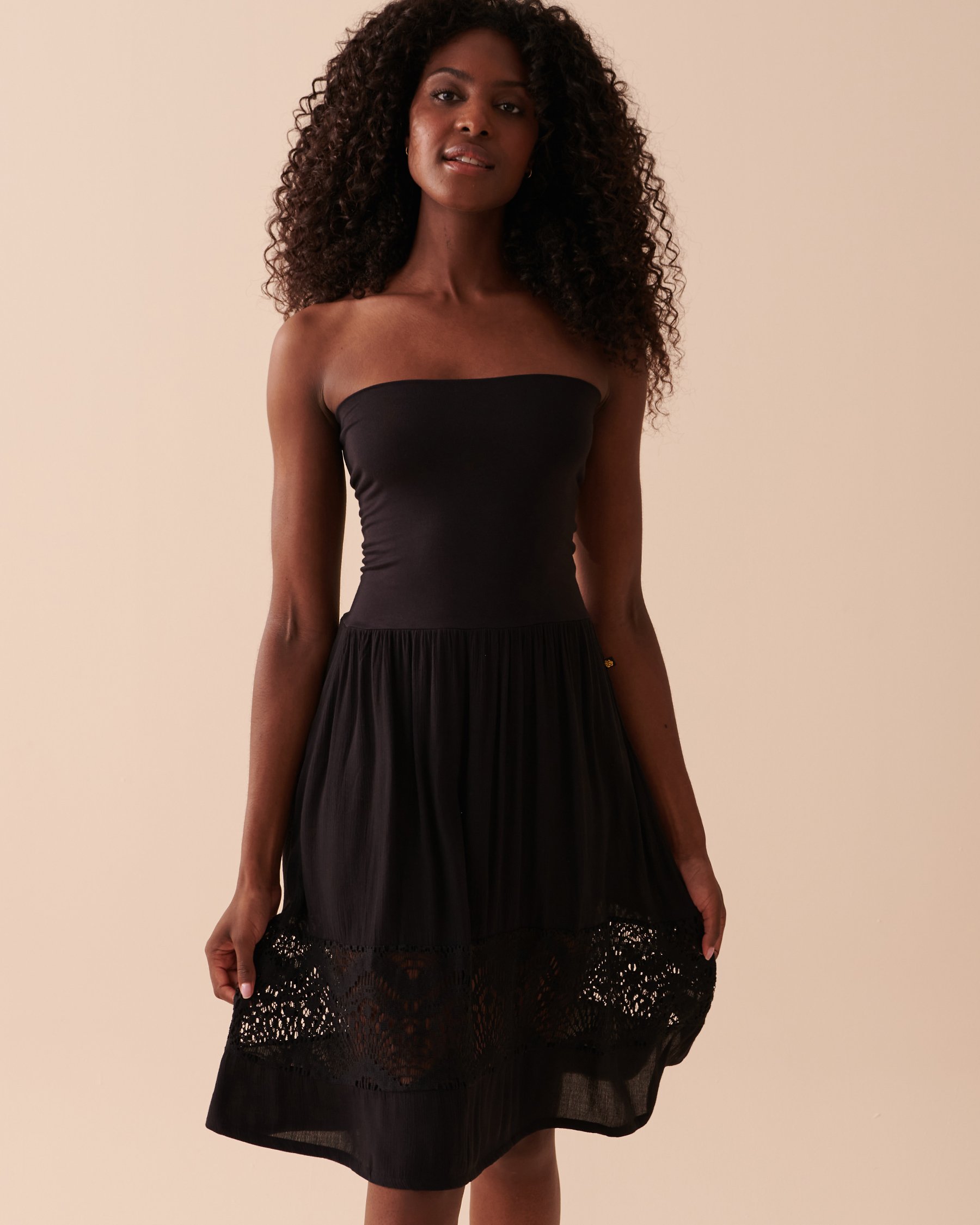 LA VIE EN ROSE AQUA Long Skirt with Crochet Details Black 80200037 - View1