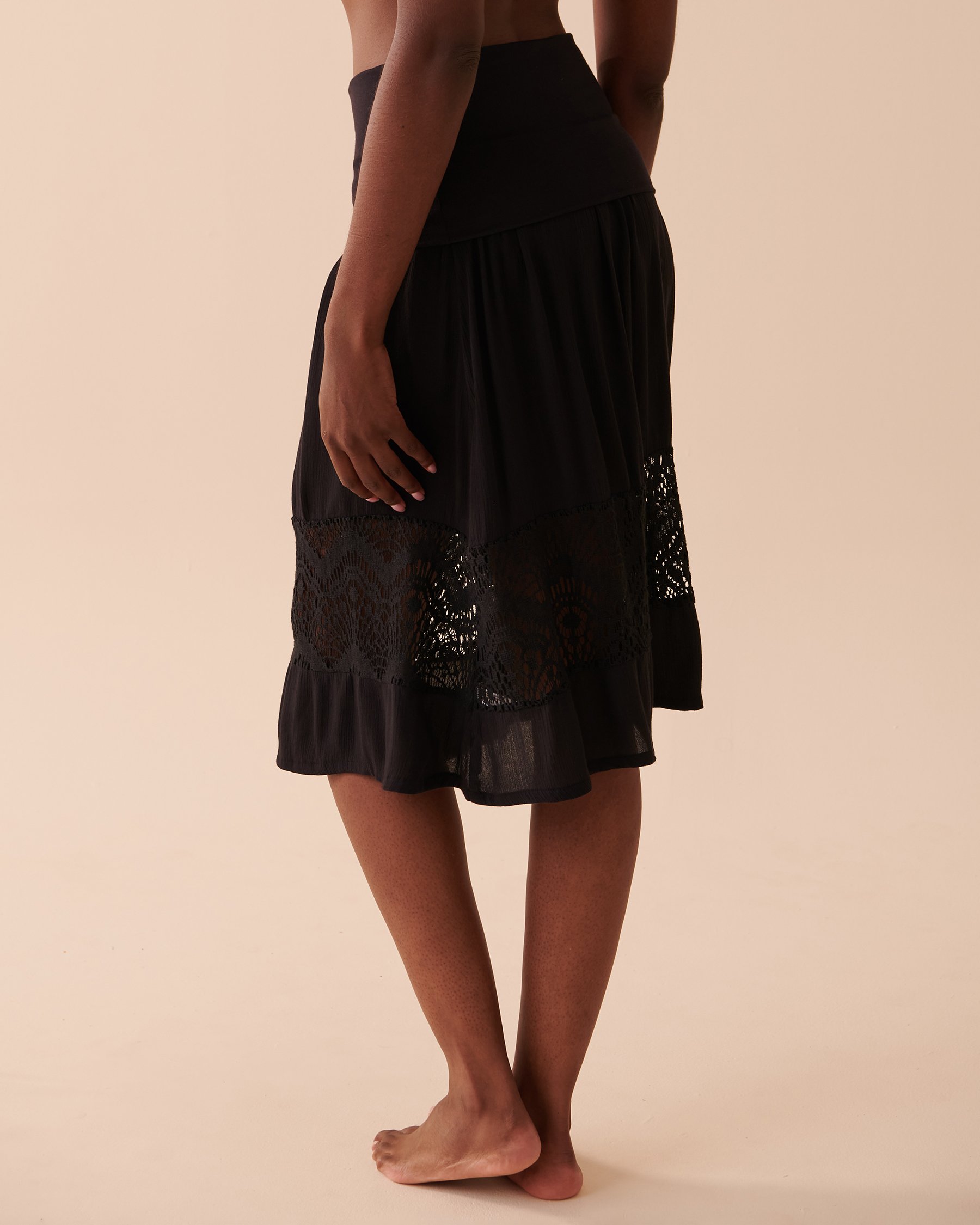 LA VIE EN ROSE AQUA Long Skirt with Crochet Details Black 80200037 - View3