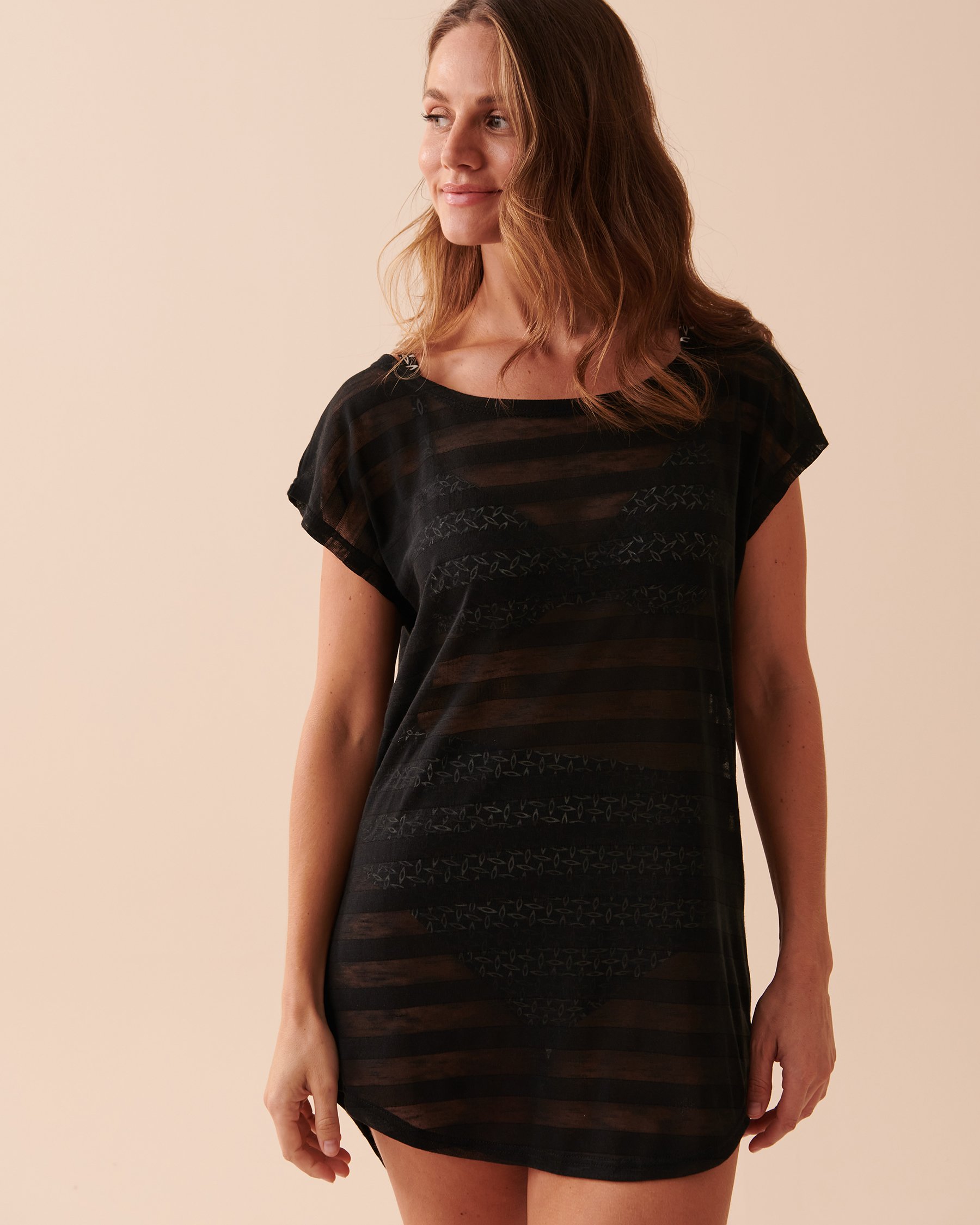 LA VIE EN ROSE AQUA Shadow Stripe Mesh Tunic Black shadow stripes 80400044 - View1