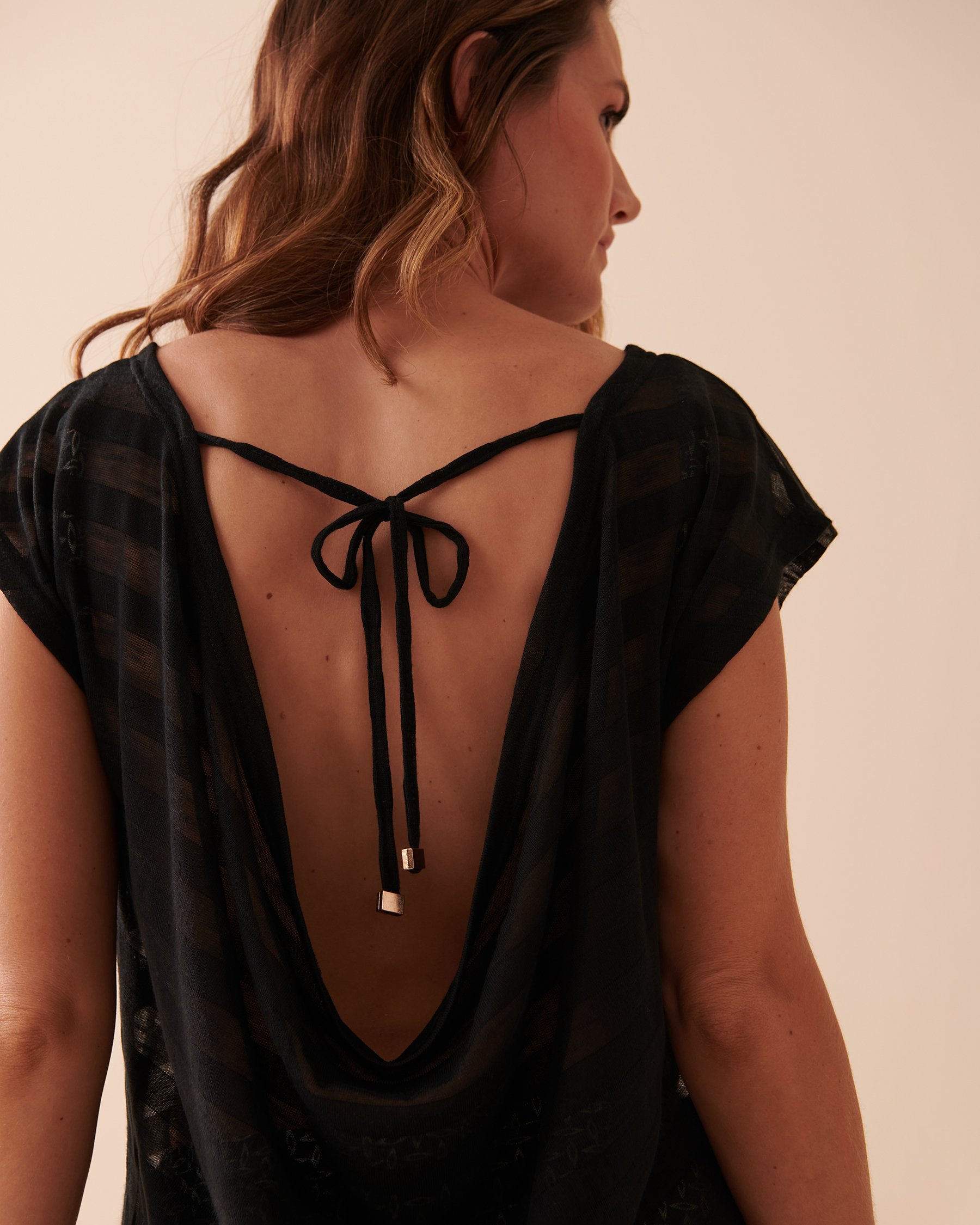 LA VIE EN ROSE AQUA Shadow Stripe Mesh Tunic Black shadow stripes 80400044 - View2