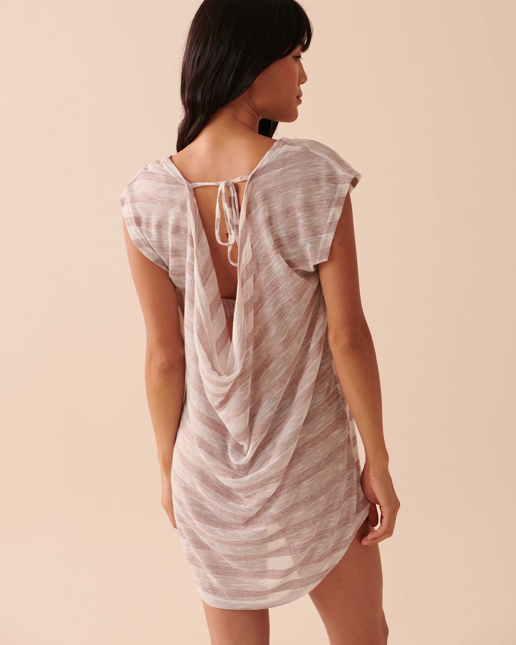 LA VIE EN ROSE AQUA Shadow Stripe Mesh Tunic Iced mocha shadow stripes 80400044 - View2