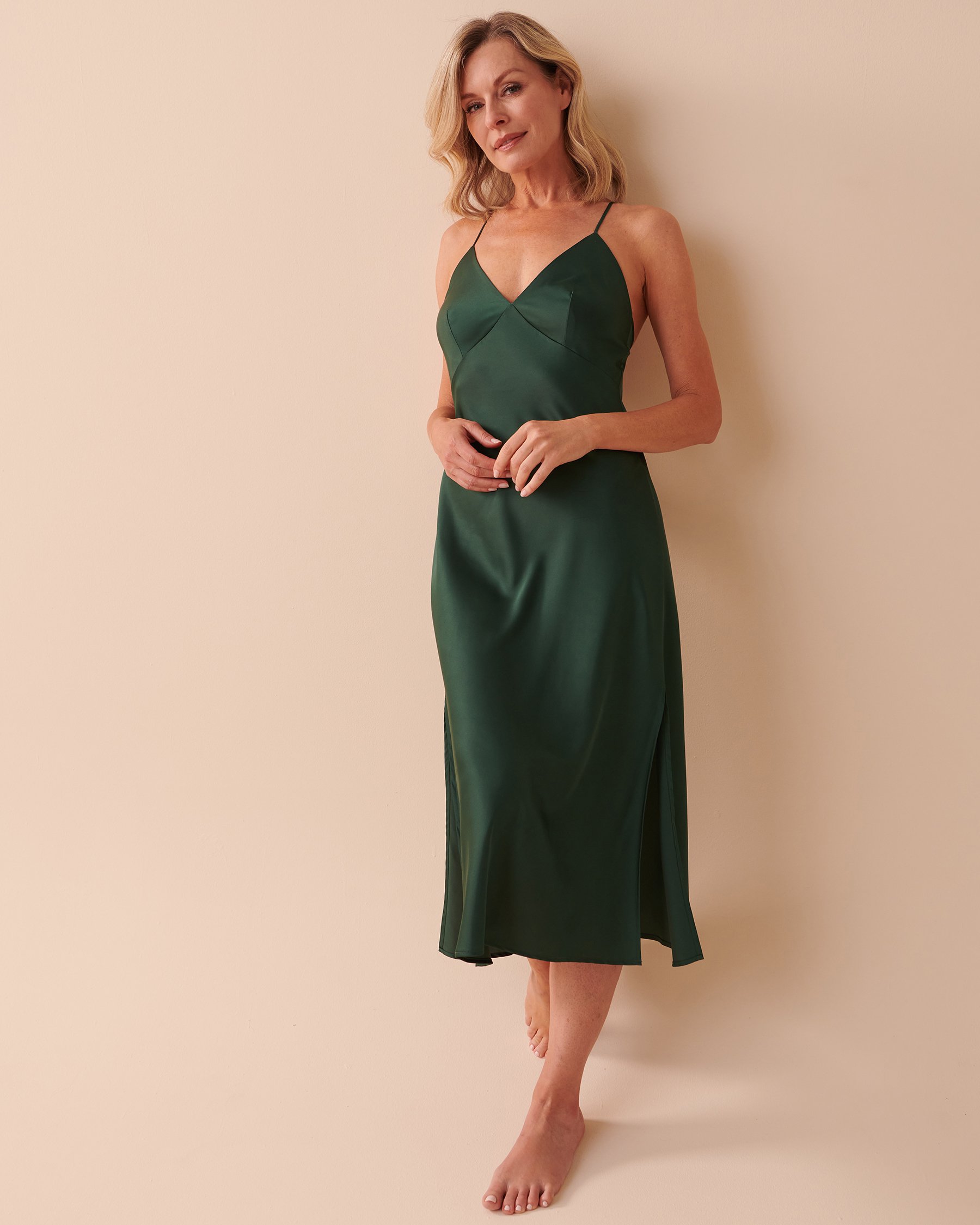 LA VIE EN ROSE Nuisette en satin Vert sapin 60500121 - Voir4