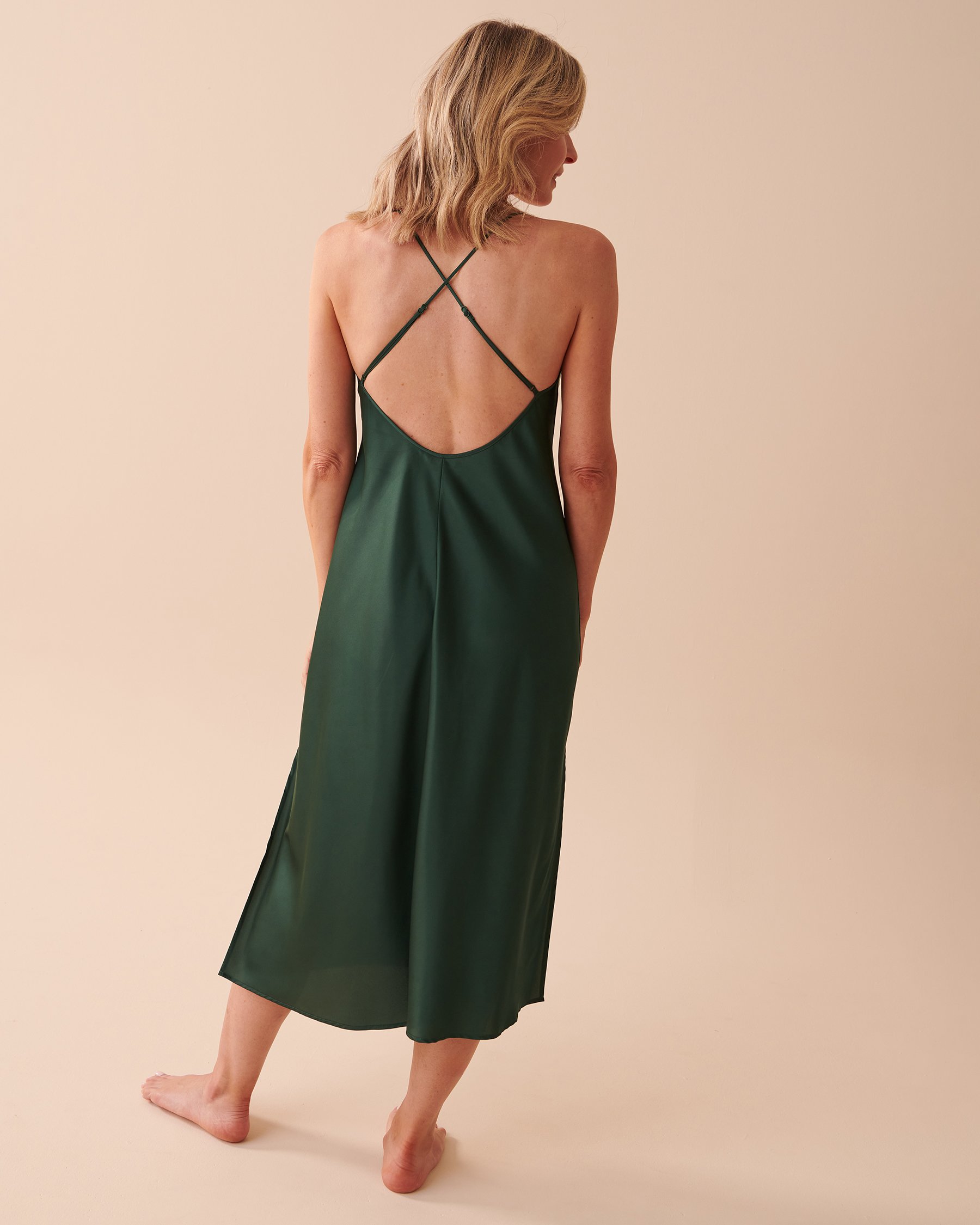 LA VIE EN ROSE Nuisette en satin Vert sapin 60500121 - Voir5