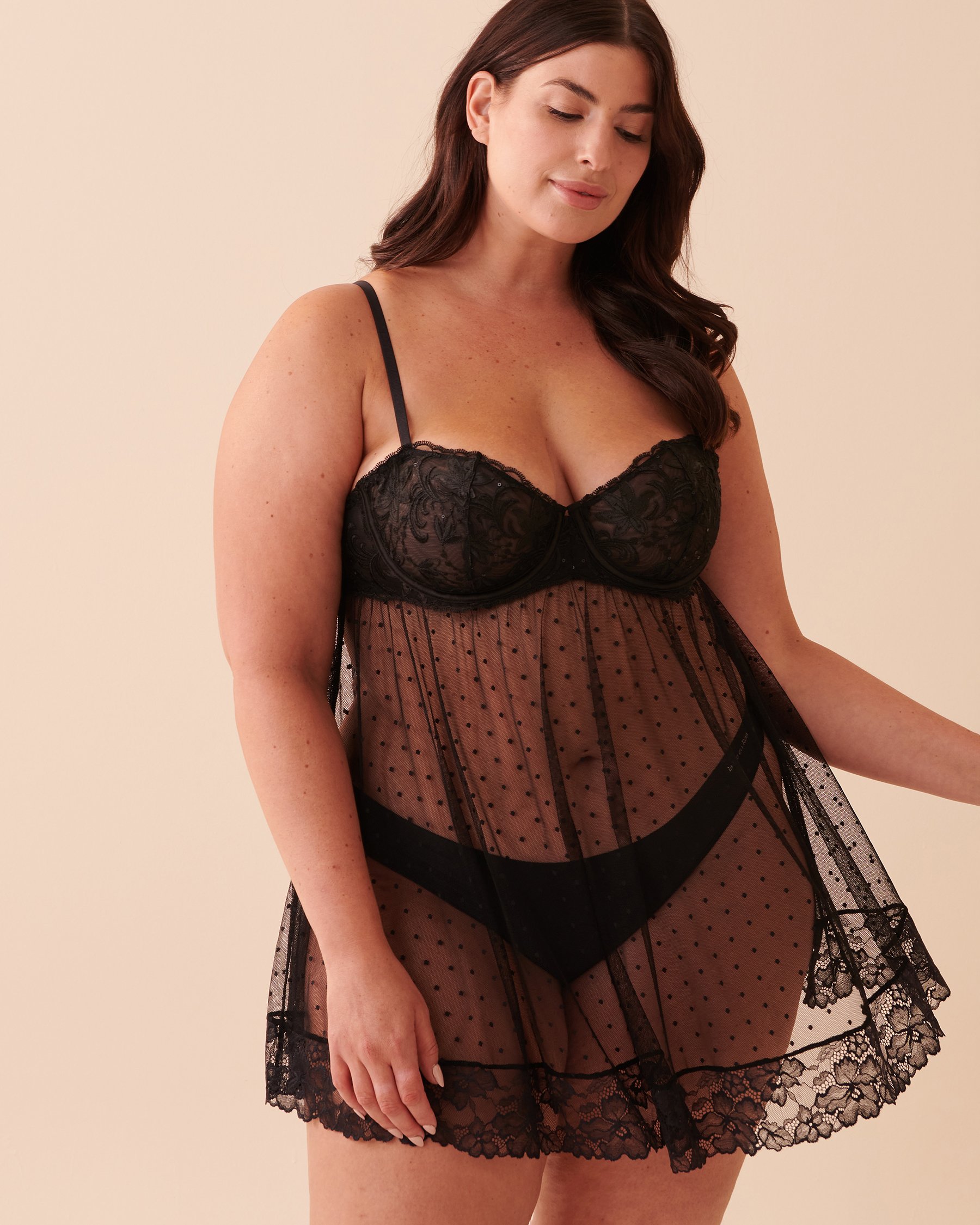 LA VIE EN ROSE Babydoll balconnet en résille point d'esprit Nuit étoilée 60500123 - Voir1