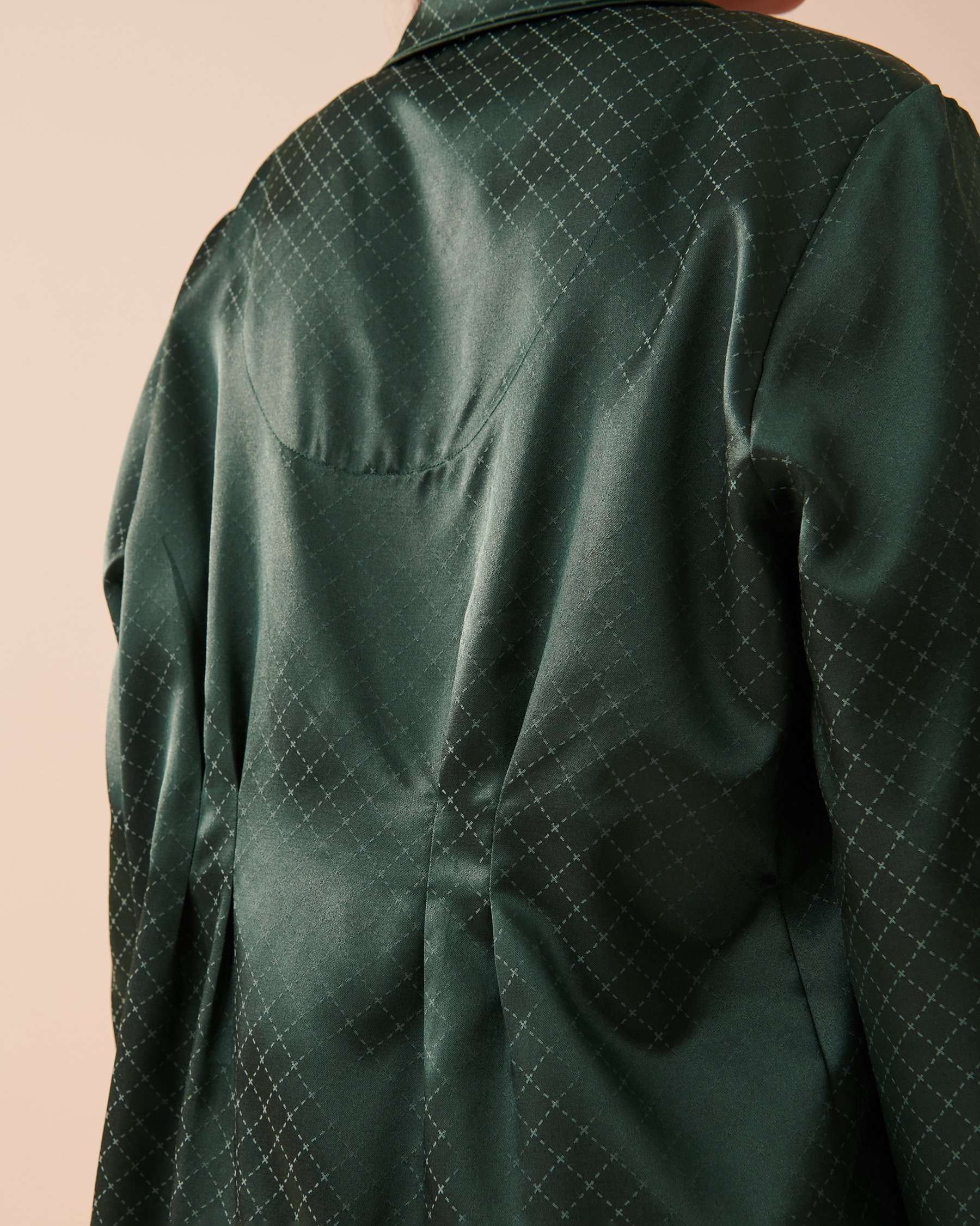 LA VIE EN ROSE Jacquard Satin Pajama Set Pine Green 60400031 - View3