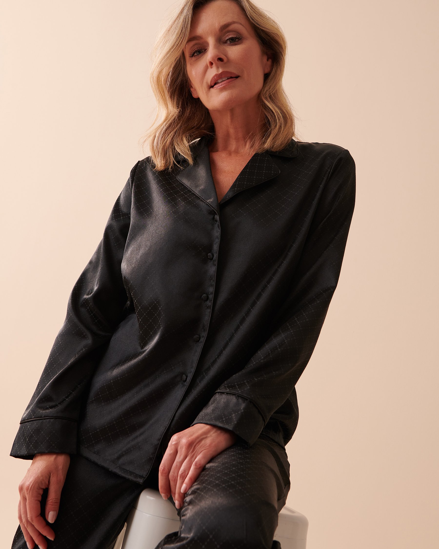 LA VIE EN ROSE Jacquard Satin Pajama Set Starry Night 60400031 - View3