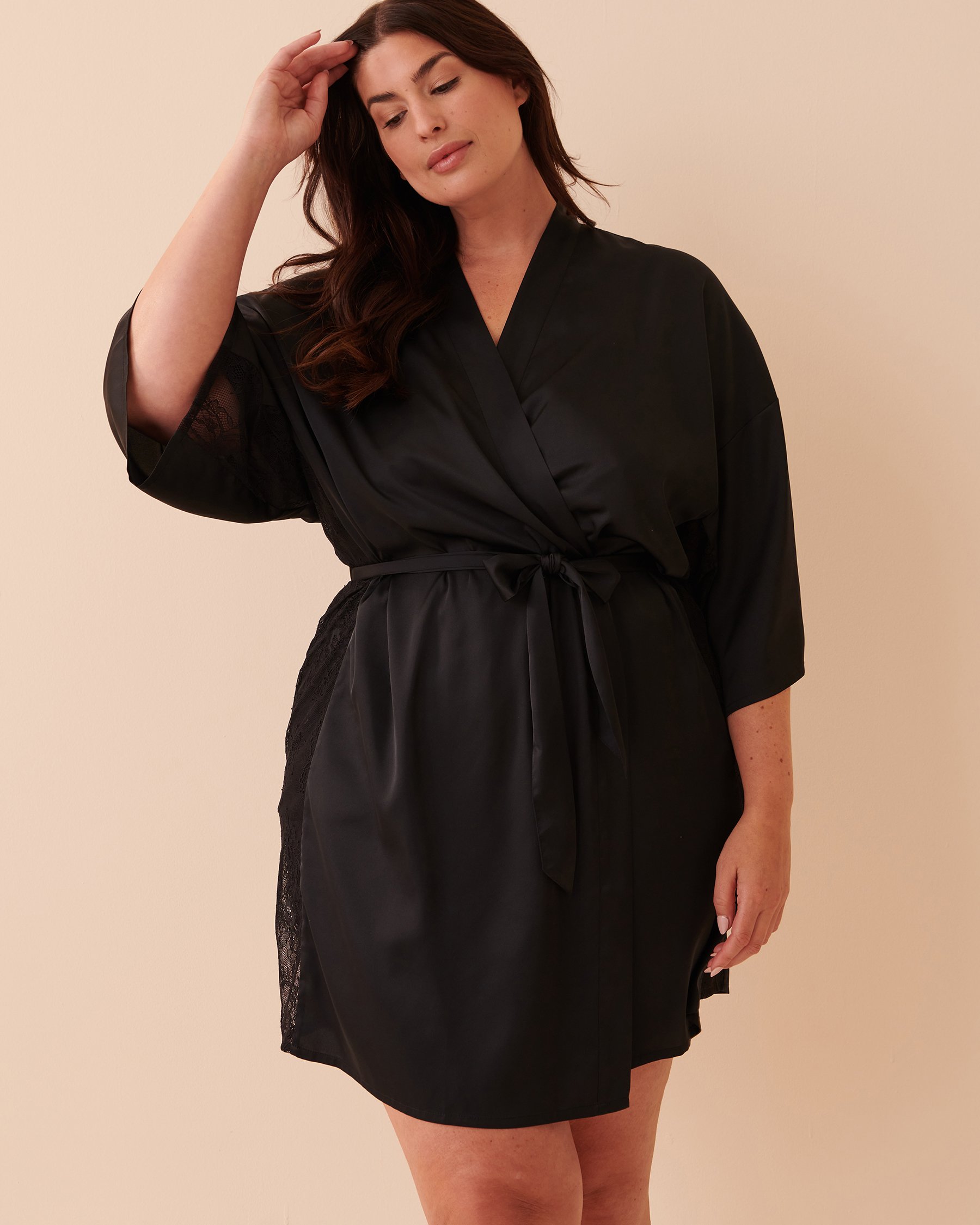 LA VIE EN ROSE Satin and Lace Kimono Starry Night 60600063 - View1