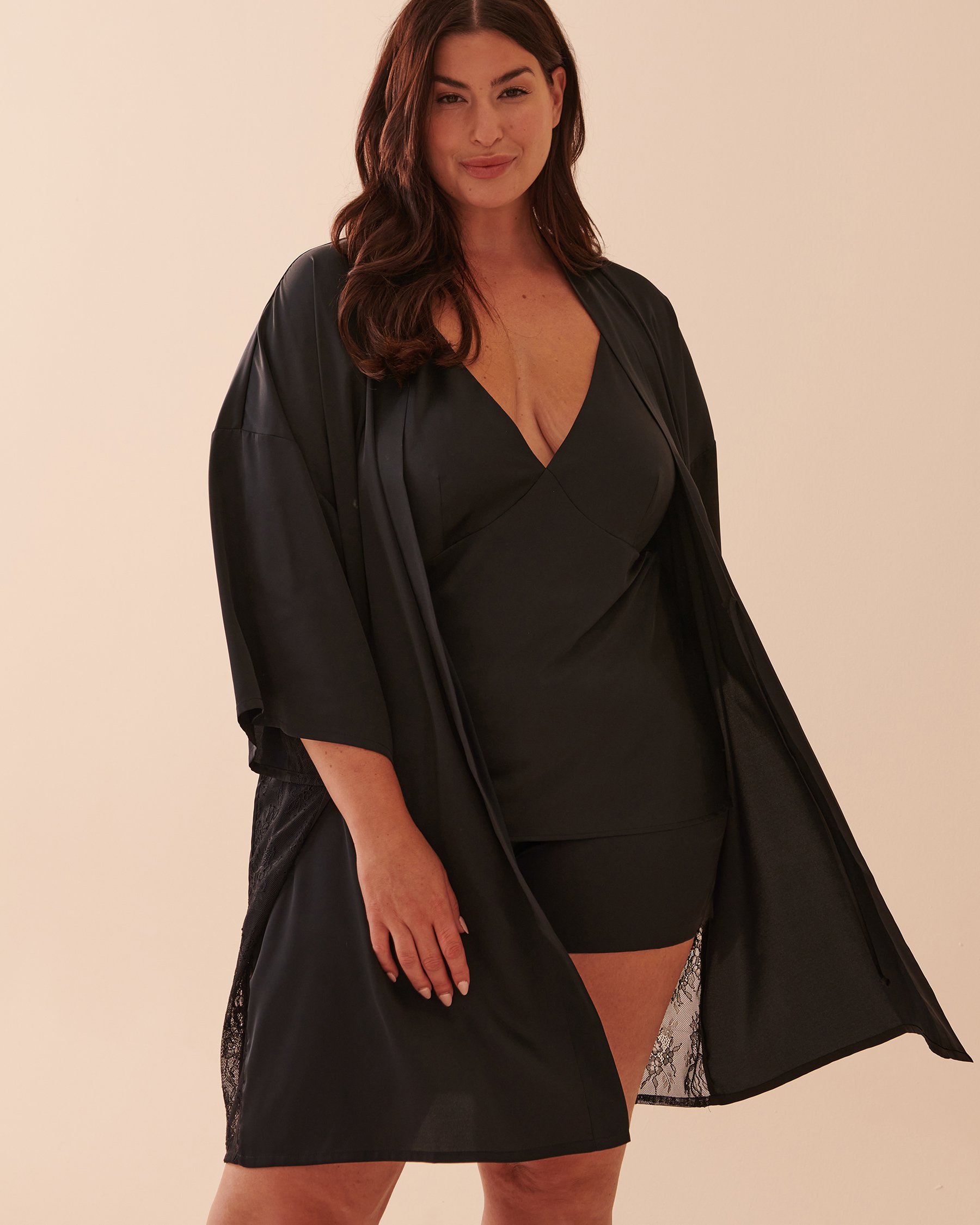 LA VIE EN ROSE Satin and Lace Kimono Starry Night 60600063 - View2