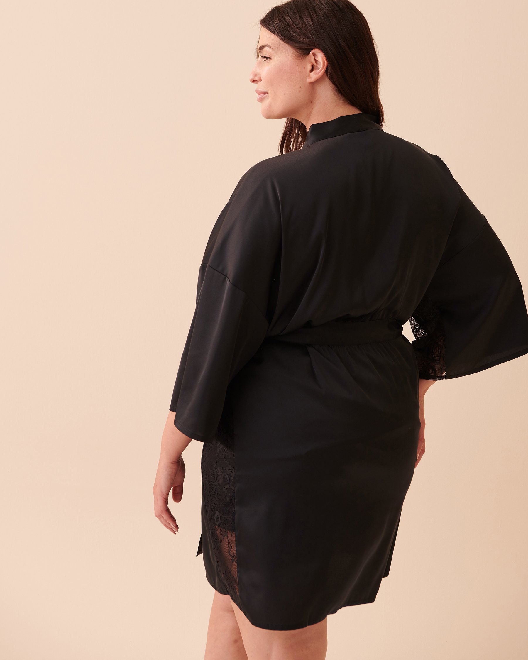 LA VIE EN ROSE Satin and Lace Kimono Starry Night 60600063 - View3