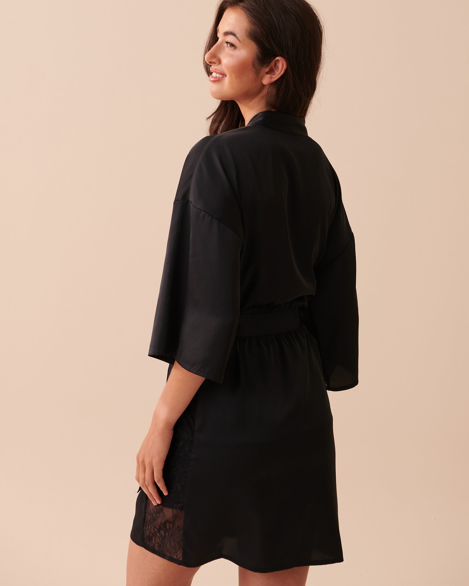 LA VIE EN ROSE Satin and Lace Kimono Starry Night 60600063 - View6