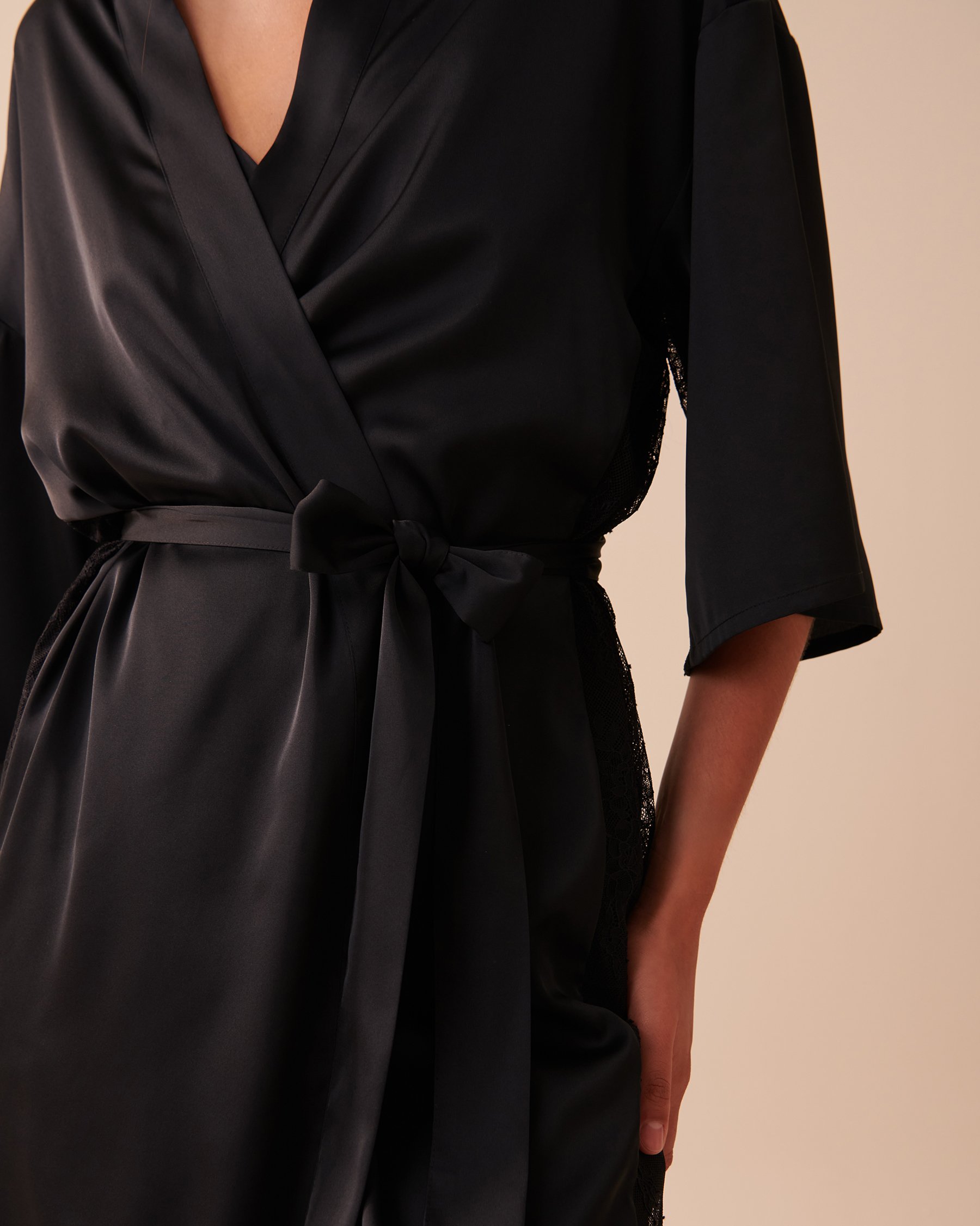 LA VIE EN ROSE Satin and Lace Kimono Starry Night 60600063 - View8