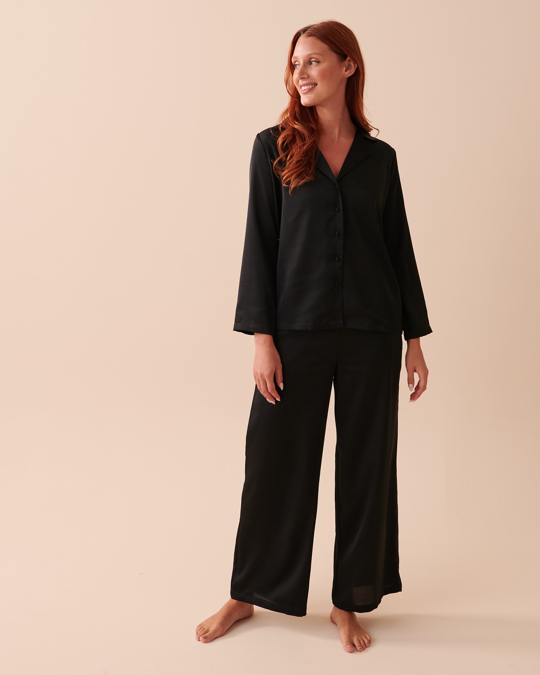 LA VIE EN ROSE Satin Feather Trim Pajama Set Starry Night 60400030 - View5