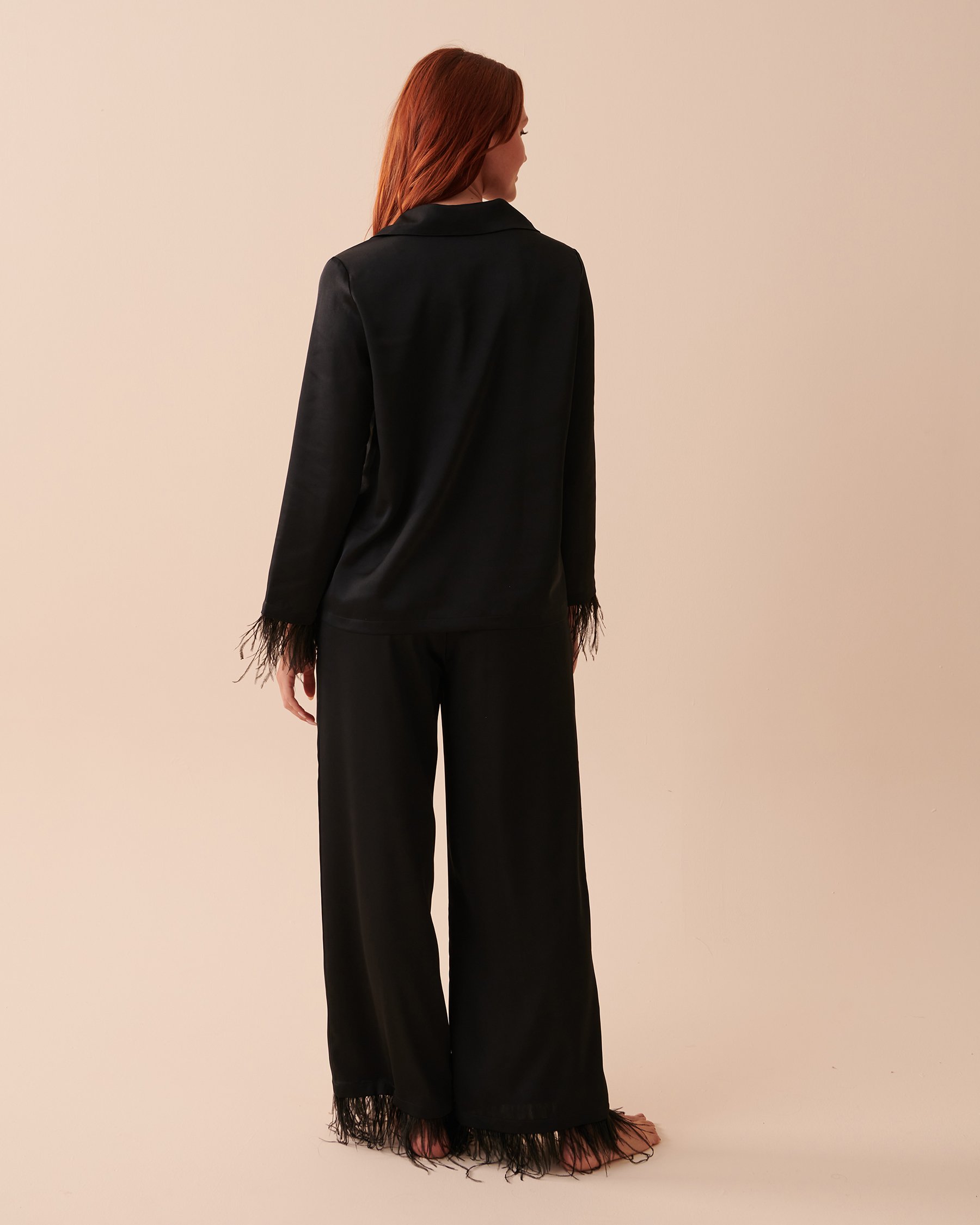 LA VIE EN ROSE Satin Feather Trim Pajama Set Starry Night 60400030 - View6