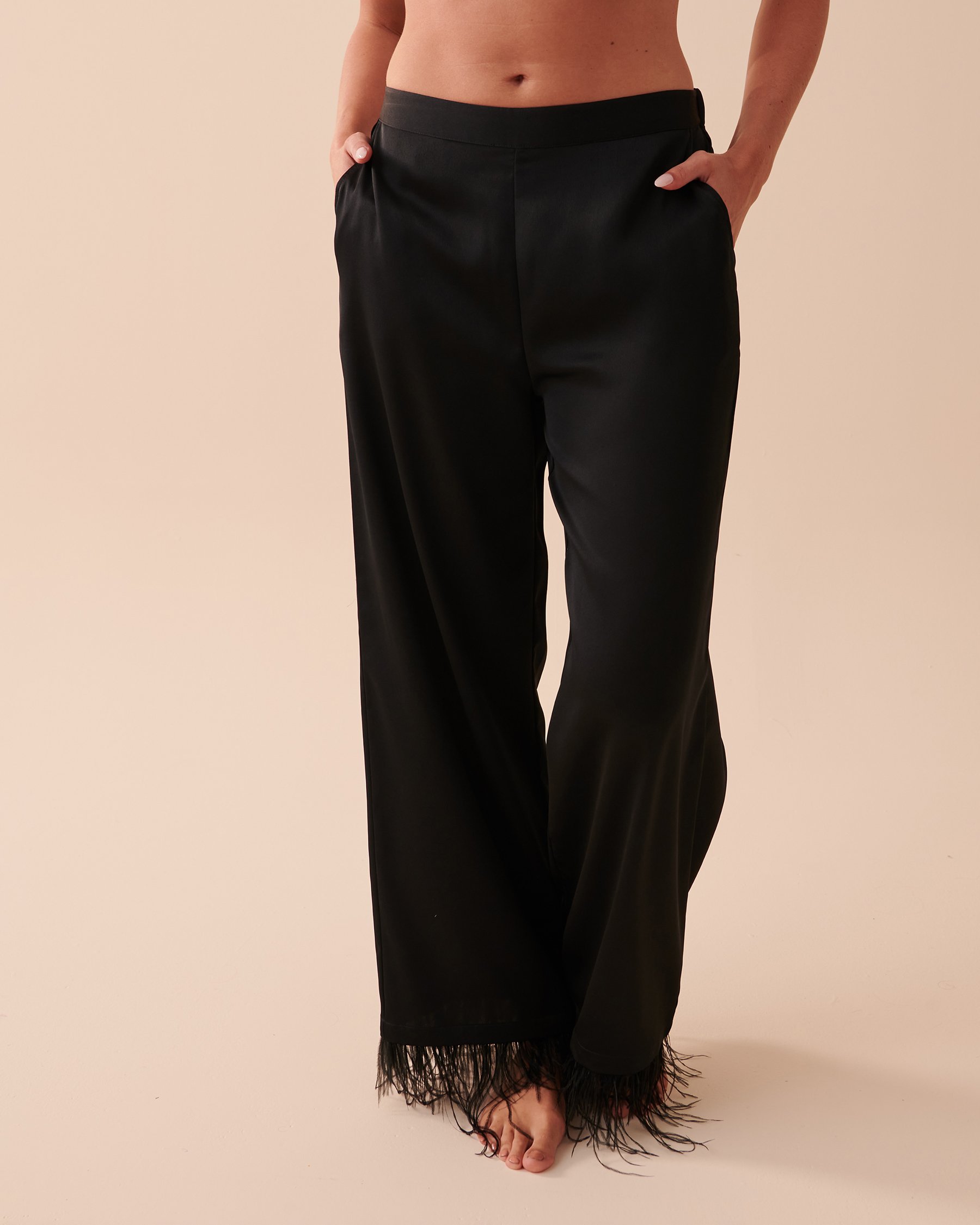 LA VIE EN ROSE Satin Feather Trim Pajama Set Starry Night 60400030 - View7