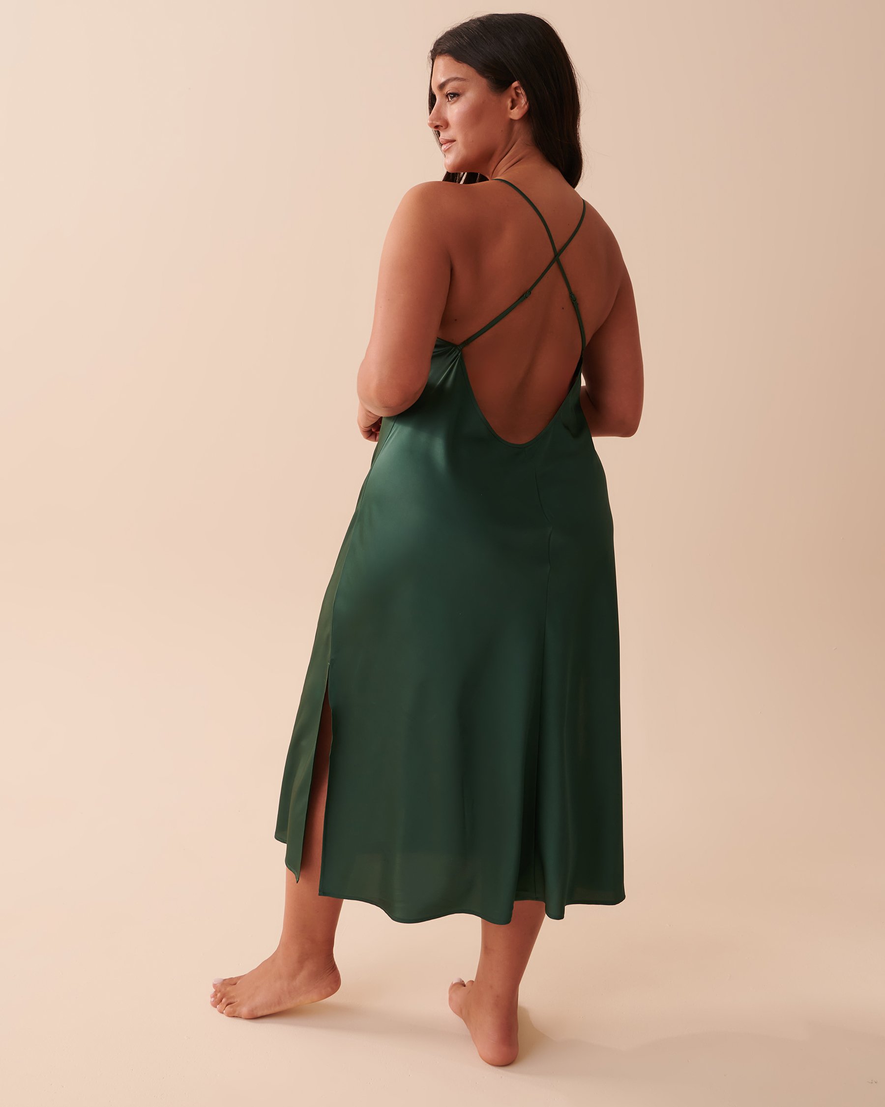 LA VIE EN ROSE Nuisette en satin Vert sapin 60500121 - Voir2