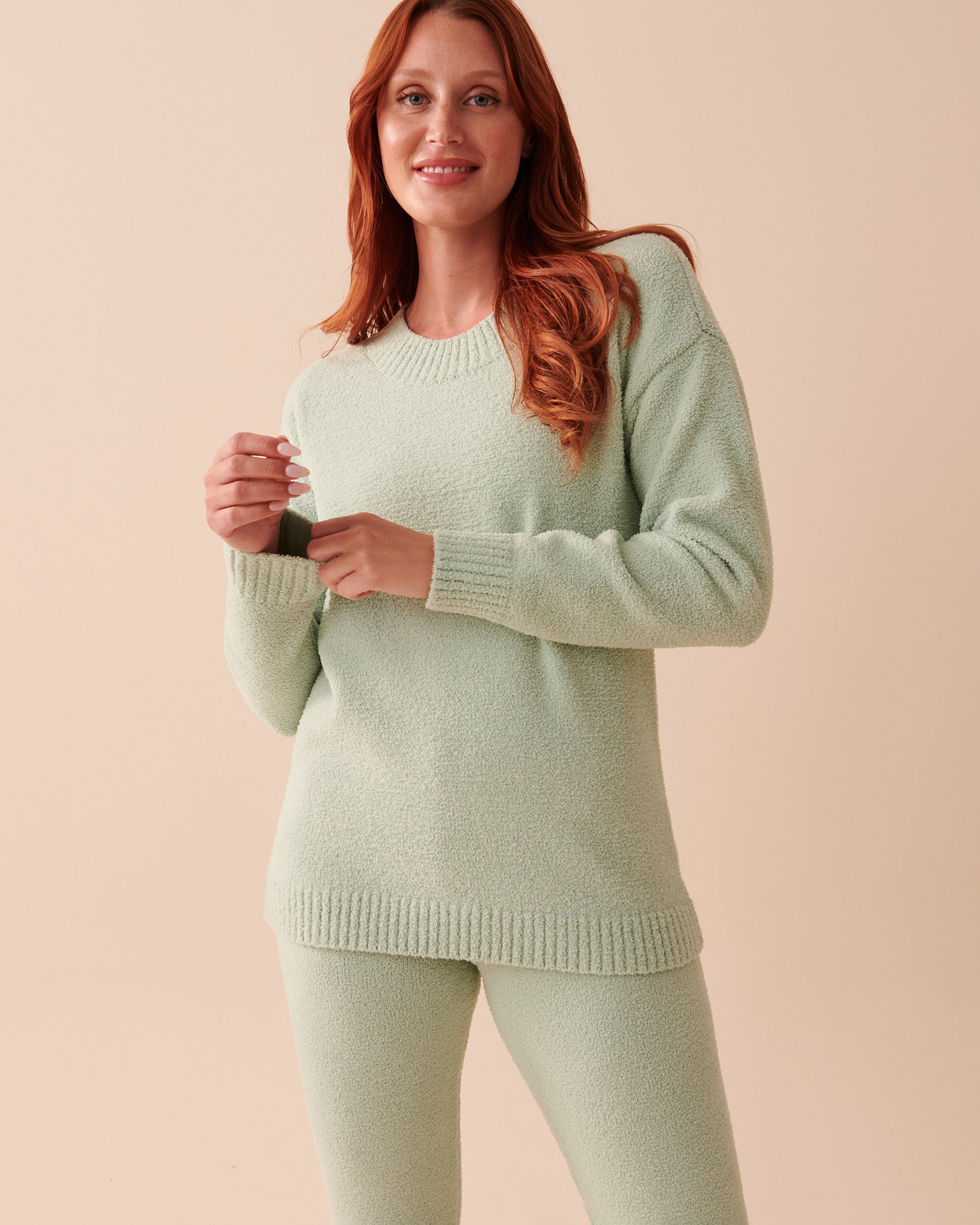 LA VIE EN ROSE Chenille Long Sleeve Shirt Mint Creams 50100076 - View1