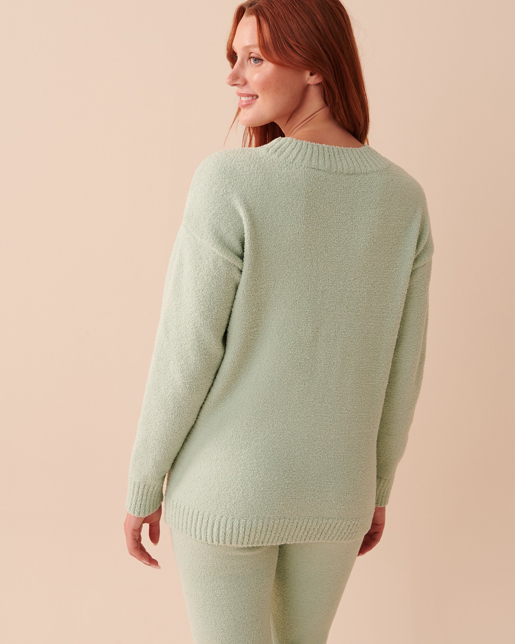LA VIE EN ROSE Chenille Long Sleeve Shirt Mint Creams 50100076 - View2