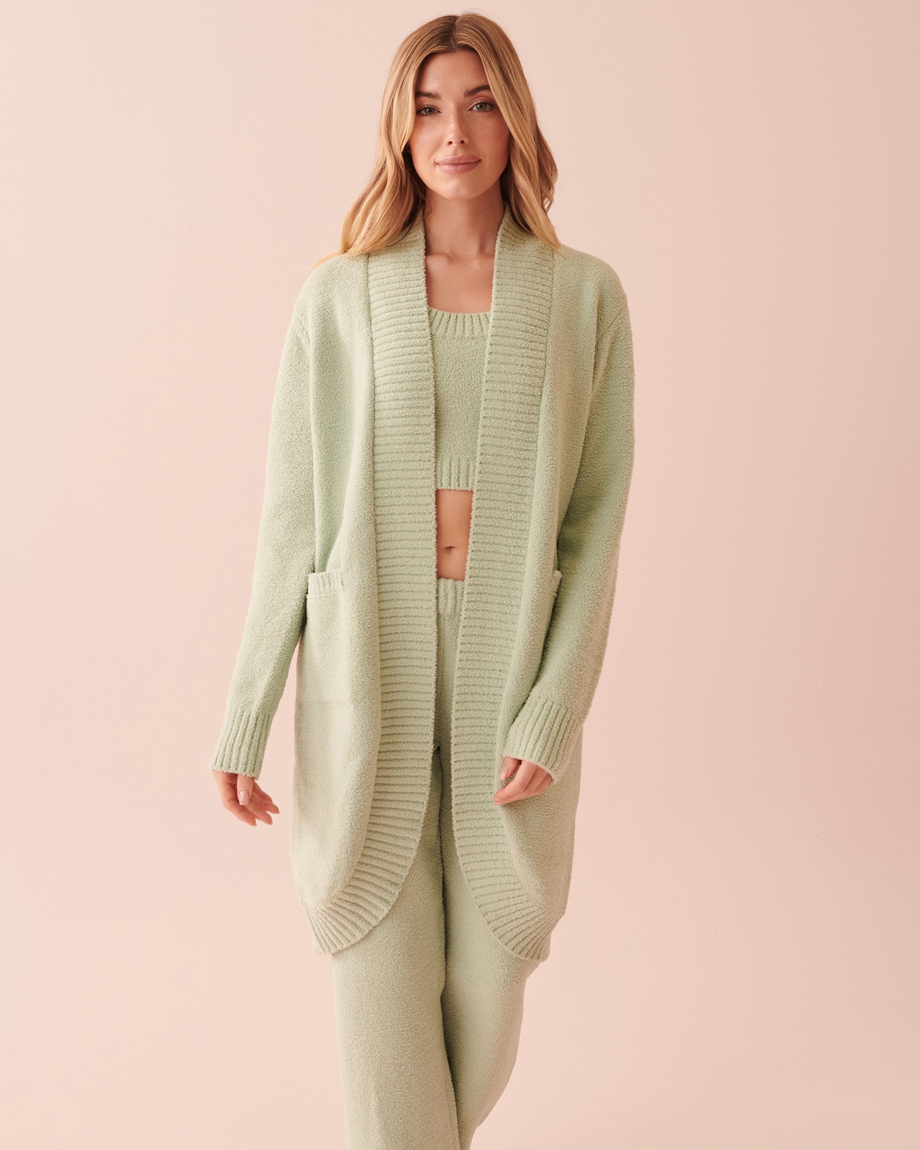 LA VIE EN ROSE Chenille Cardigan Mint Creams 50500011 - View4