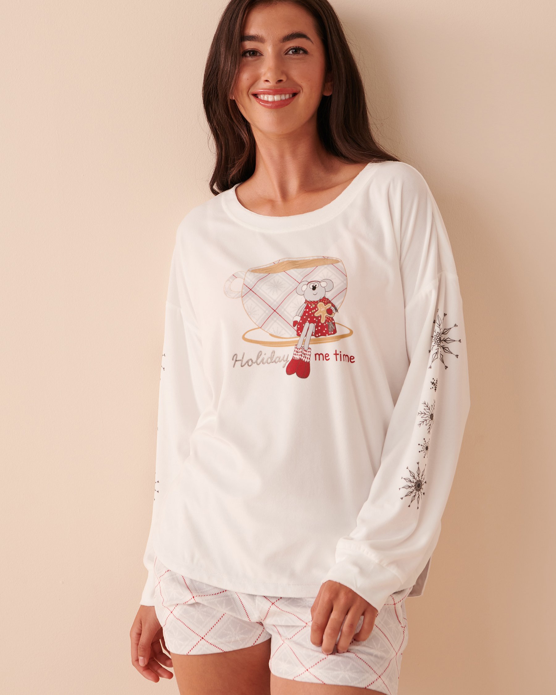 LA VIE EN ROSE Luxury Velour Long Sleeve Shirt Snow White 40100492 - View1