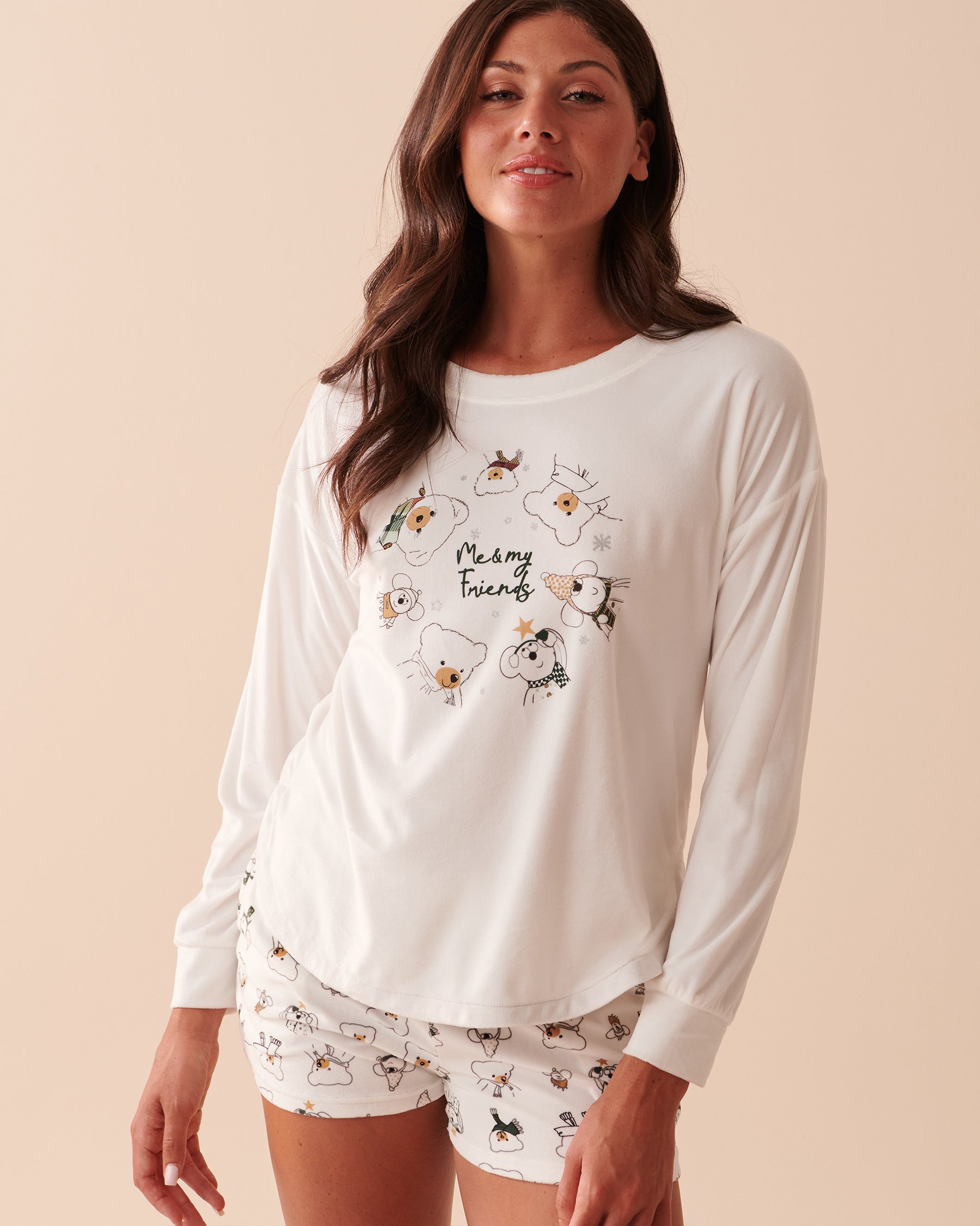 LA VIE EN ROSE Luxury Velour Long Sleeve Shirt Snow White 40100492 - View1