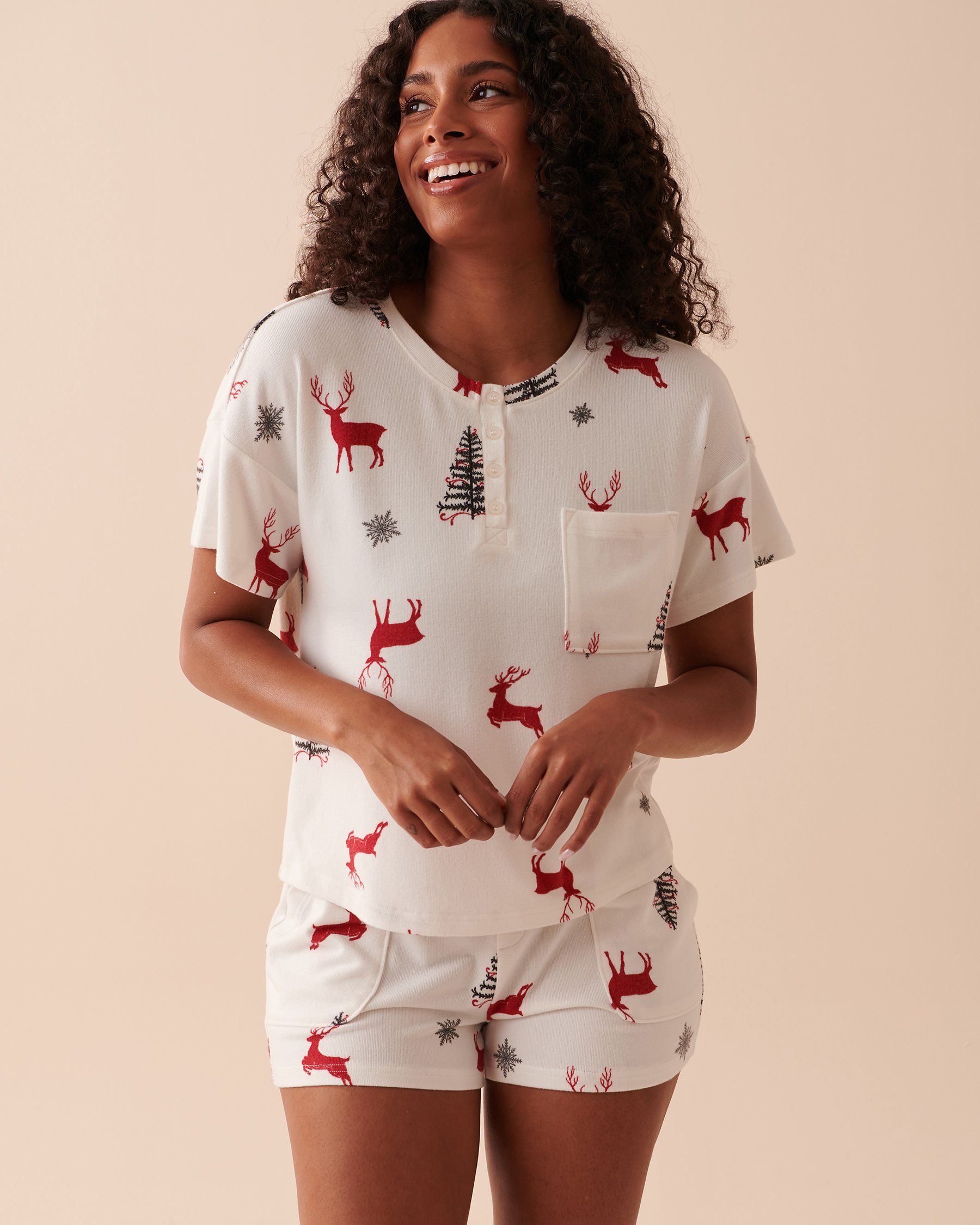 LA VIE EN ROSE Recycled Fibers Henley T-shirt Deer Forest 40100497 - View1