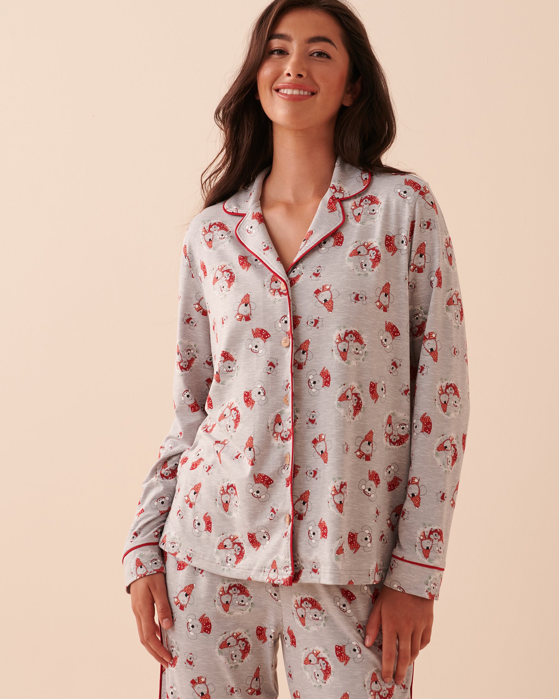 LA VIE EN ROSE Mouse Print Super Soft Button-down Shirt Mouse Family 40100504 - View1