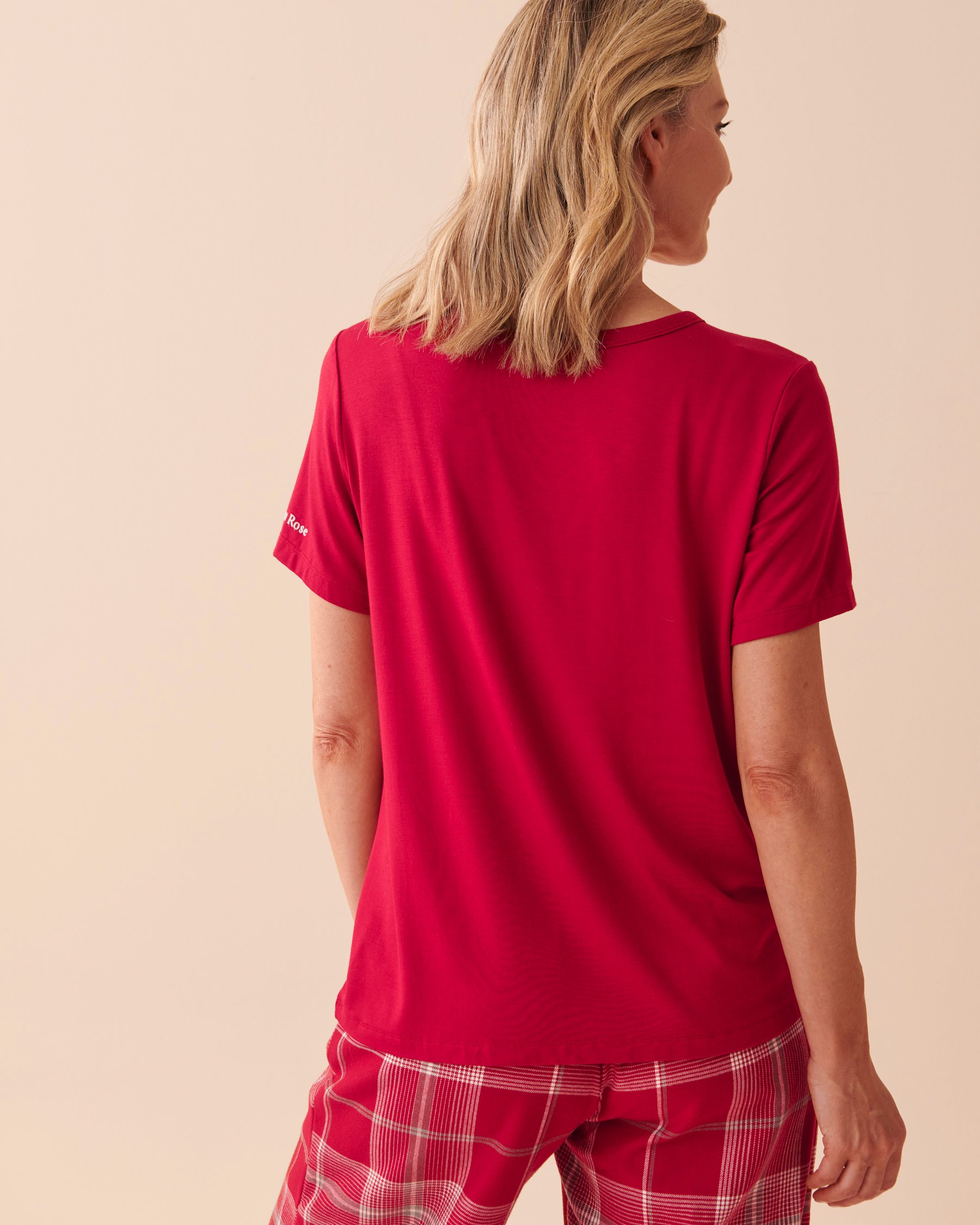LA VIE EN ROSE T-shirt col en V en bambou Rouge festif 40100513 - View2