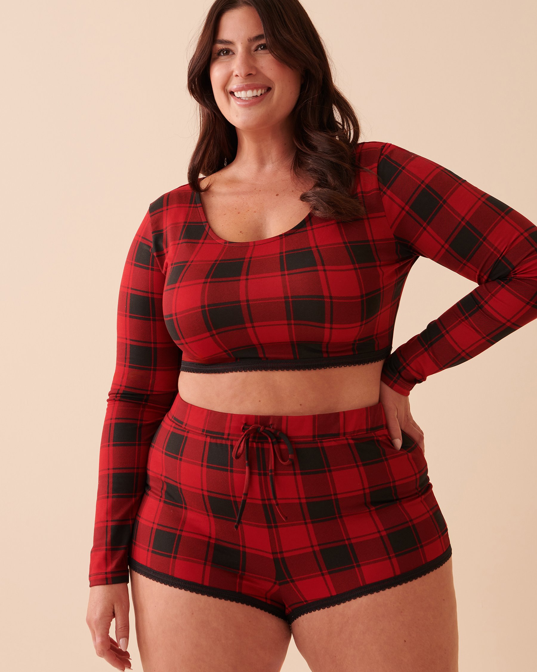 LA VIE EN ROSE Buffalo Plaid Super Soft Crop Shirt Buffalo Plaid 40100515 - View1