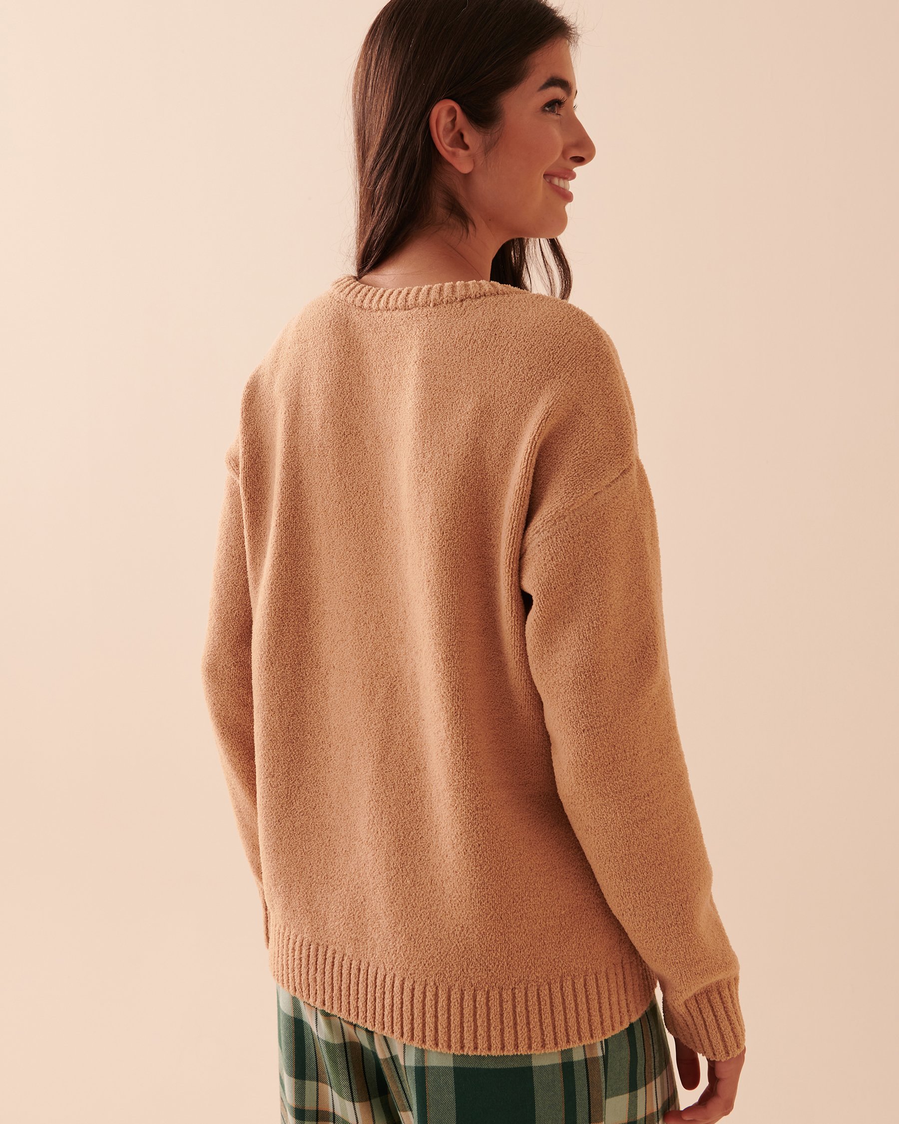 LA VIE EN ROSE Teddy Bear Chenille Long Sleeve Shirt Salted Caramel 40100516 - View2