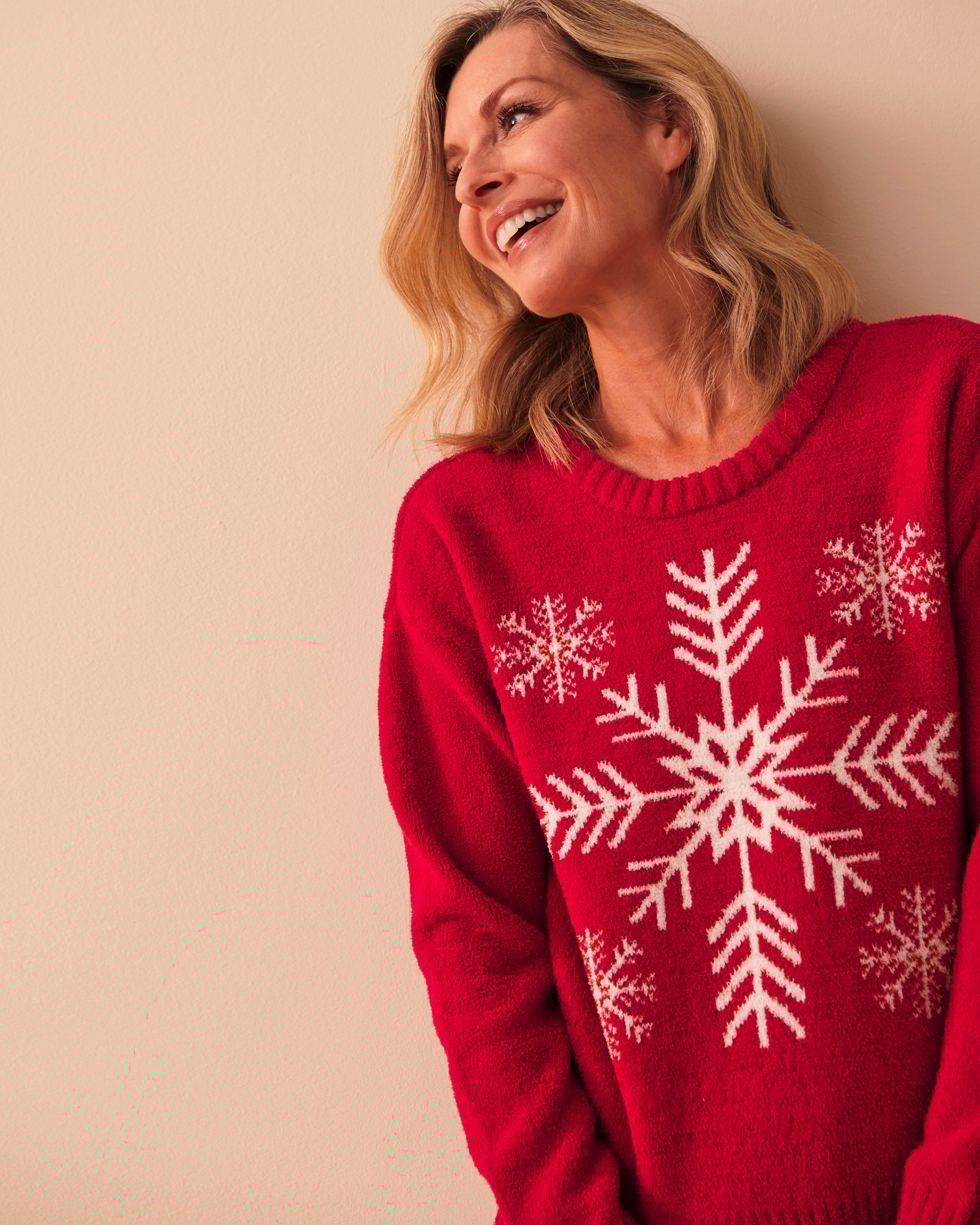 LA VIE EN ROSE Snowflakes Chenille Long Sleeve Shirt Jingle Red 40100516 - View3
