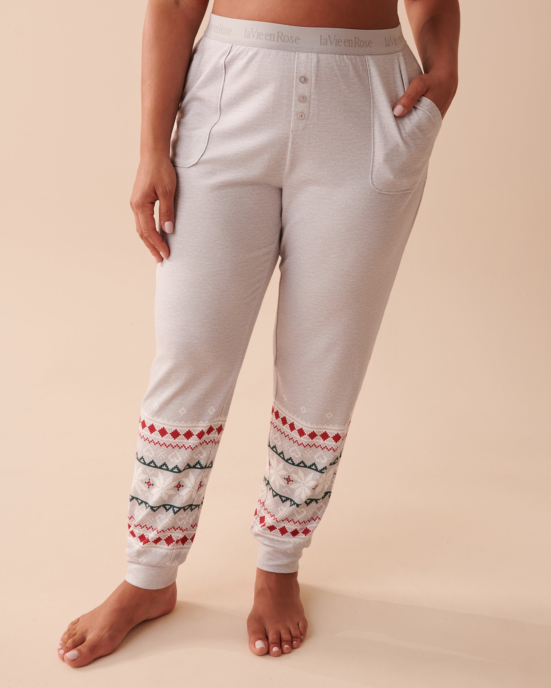 LA VIE EN ROSE Recycled Fibers Fair Isle Fitted Pajama Pants Stardust 40200490 - View1