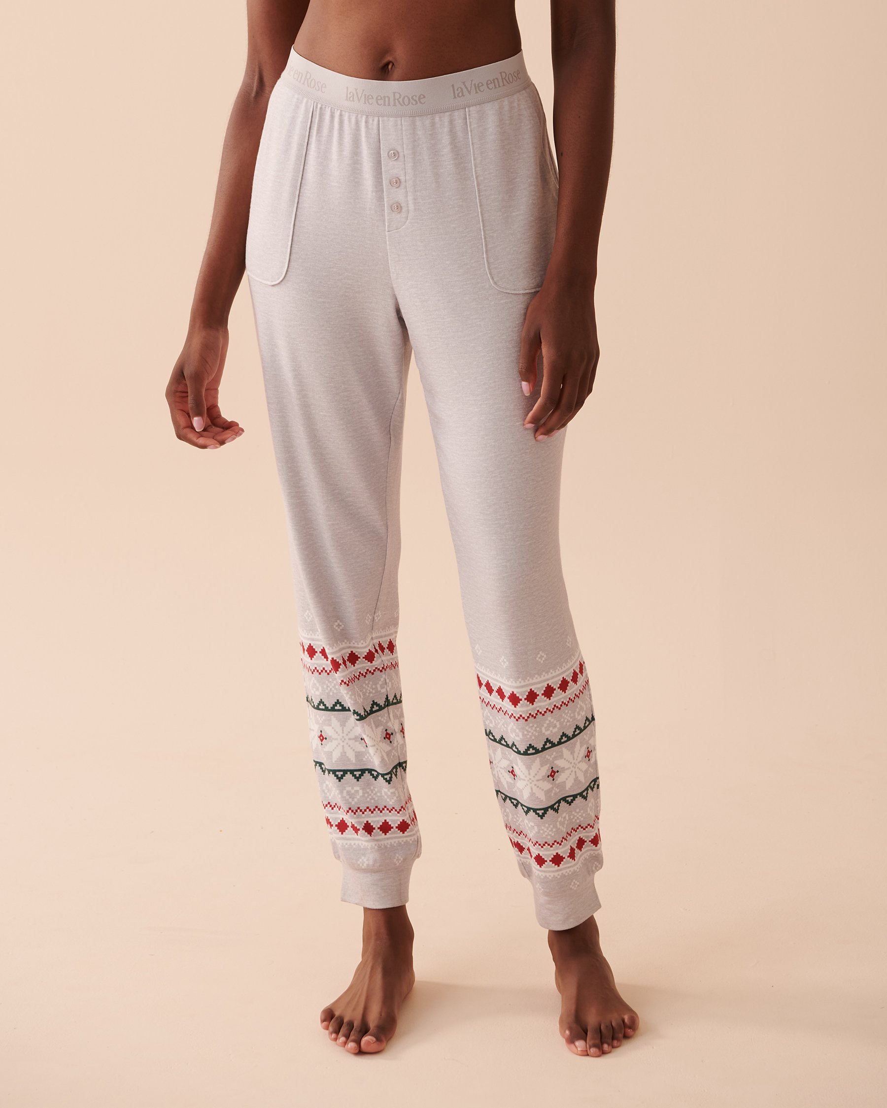 LA VIE EN ROSE Recycled Fibers Fair Isle Fitted Pajama Pants Stardust 40200490 - View3