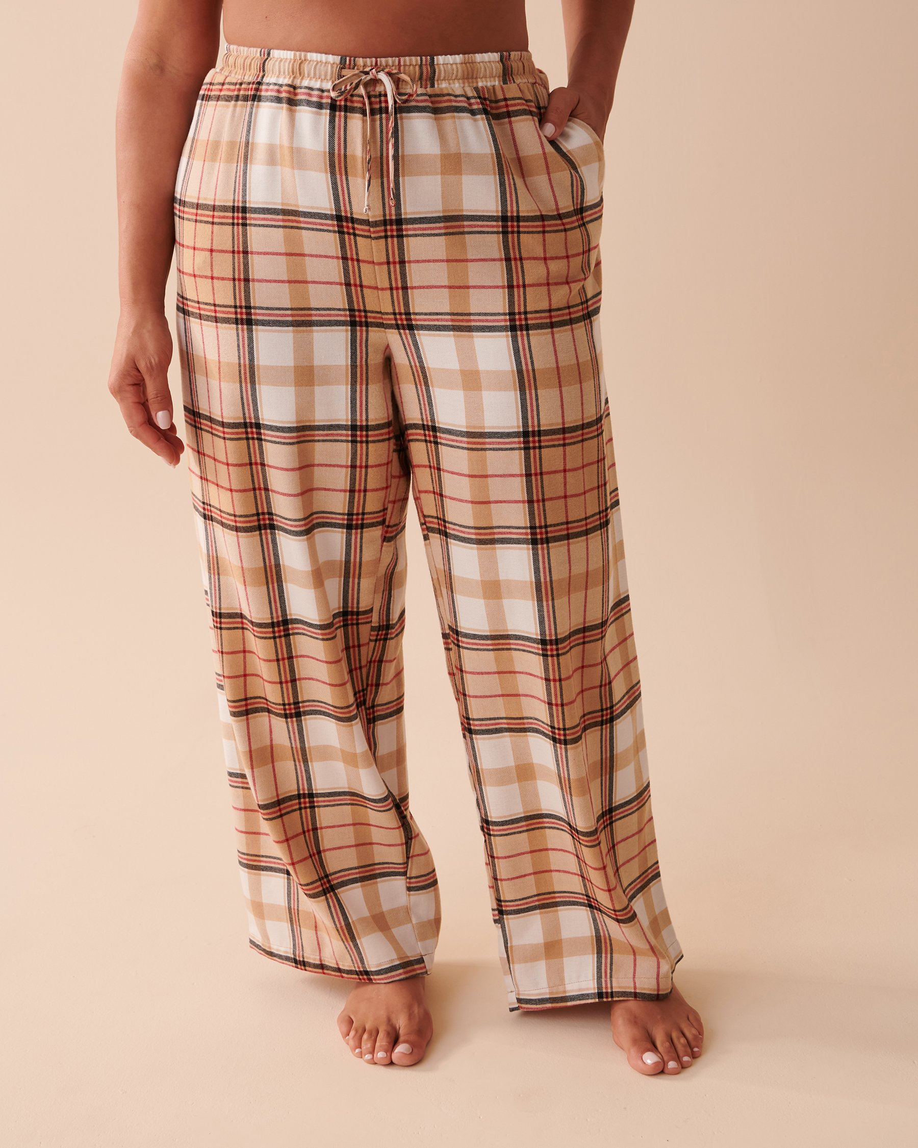 LA VIE EN ROSE Plaid Wide Leg Pajama Pants Caramel Plaid 40200494 - View1